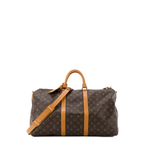 LOUIS VUITTON - Sac de voyage Keepall 50 bandoulière Louis Vuitton en toile enduite monogrammée vintage