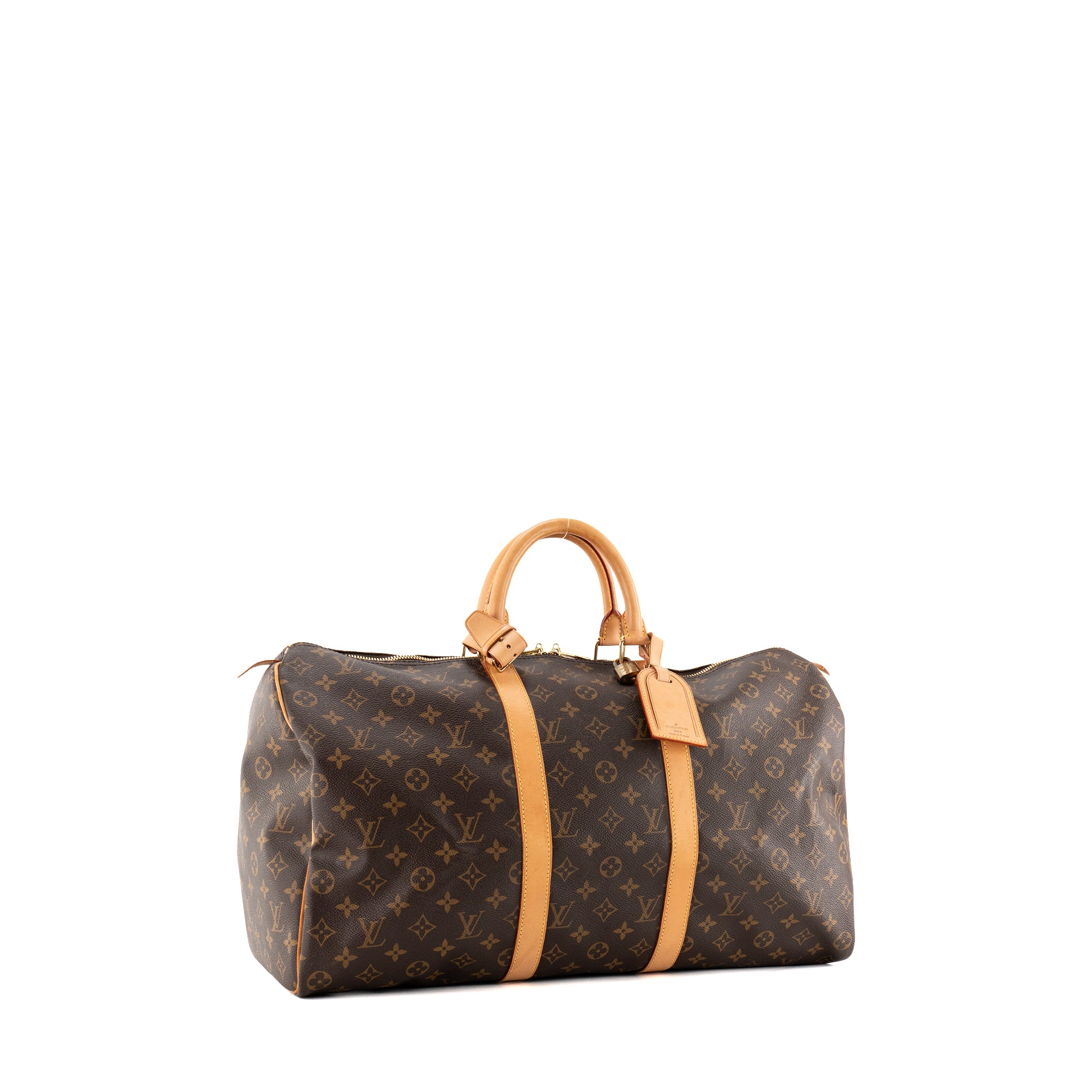 LOUIS VUITTON - Sac de voyage Keepall 50 Louis Vuitton en toile enduite monogrammée marron vintage