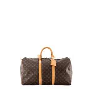 LOUIS VUITTON - Sac de voyage Keepall 50 Louis Vuitton en toile enduite monogrammée marron vintage