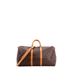 LOUIS VUITTON - Sac de voyage Keepall 55 bandoulière Louis Vuitton en toile enduite monogrammée vintage