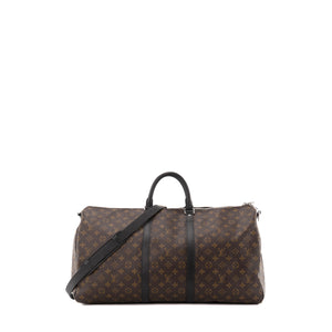 LOUIS VUITTON - Sac de voyage Keepall 55 Louis Vuitton en toile enduite monogrammée et cuir noir