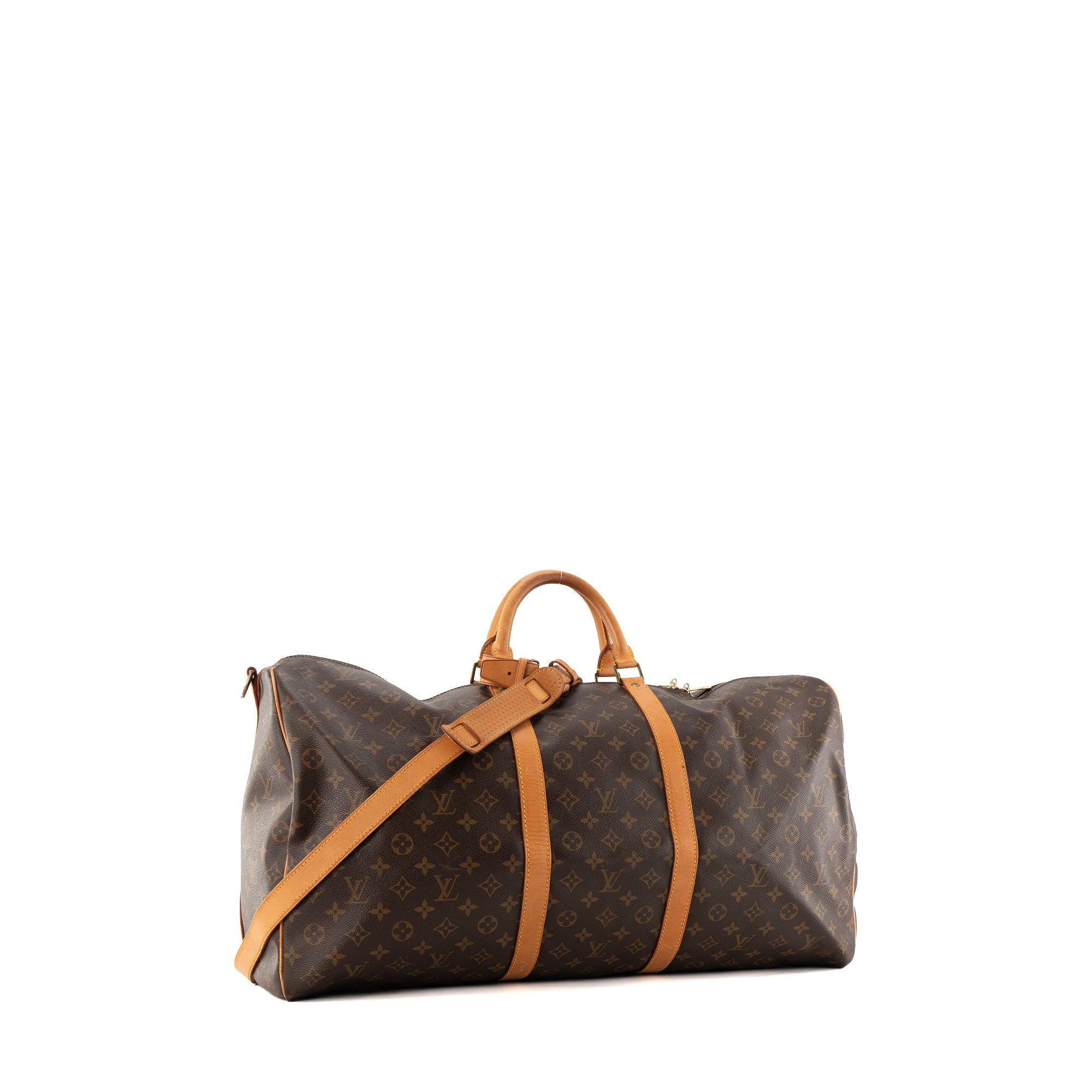 LOUIS VUITTON - Sac de voyage Keepall 60 bandoulière Louis Vuitton en toile enduite monogrammée vintage