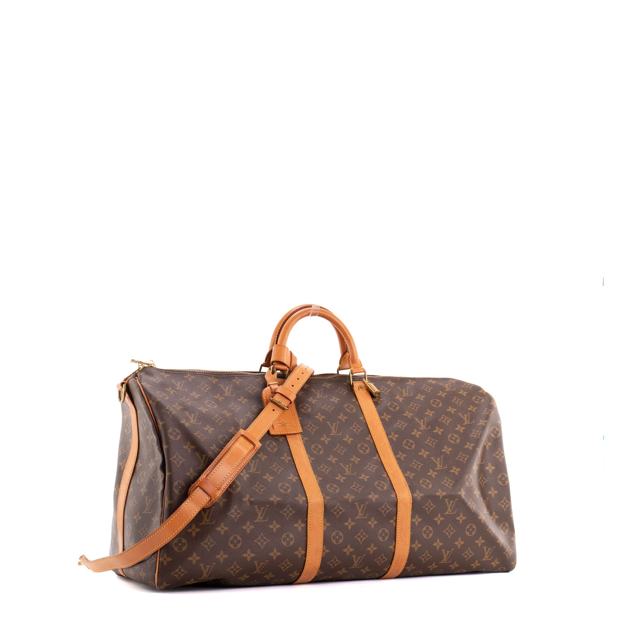 LOUIS VUITTON - Sac de voyage Keepall 60 bandoulière Louis Vuitton en toile enduite monogrammée vintage