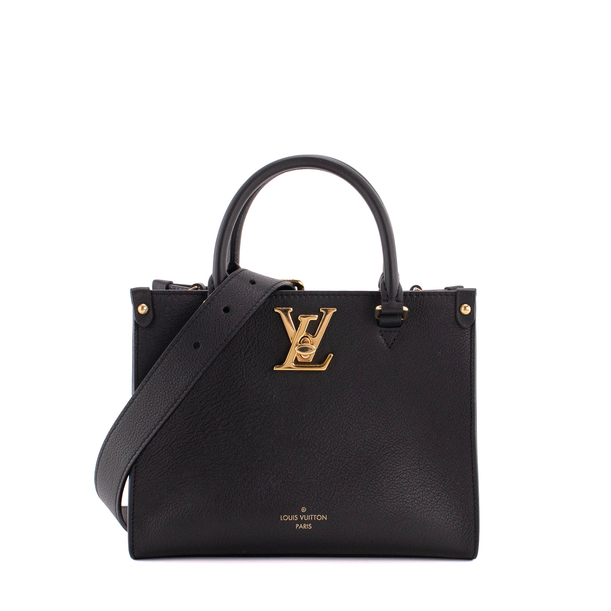 LOUIS VUITTON - Sac à main Lock & Go PM Louis Vuitton en cuir grainé noir