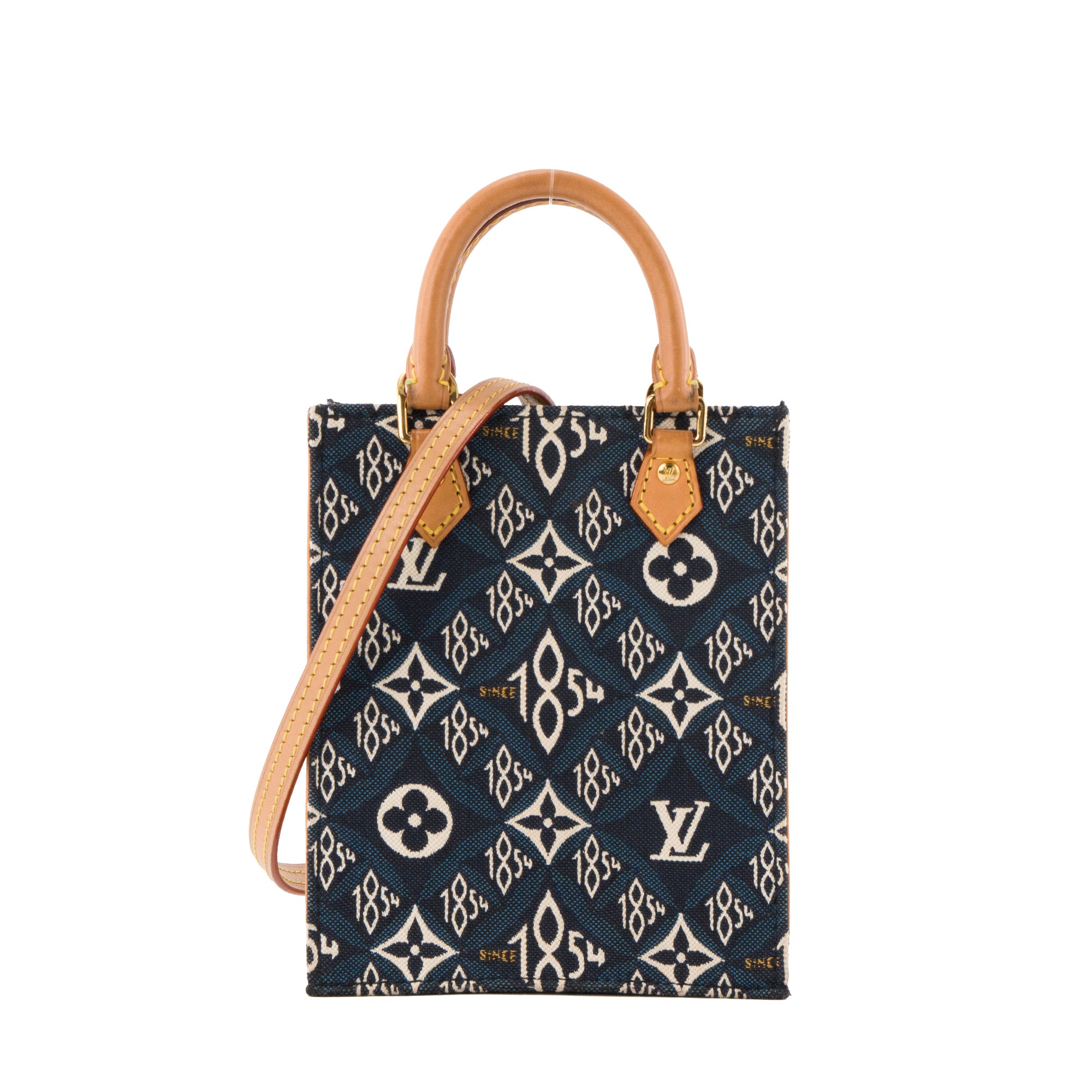 LOUIS VUITTON - Sac à bandoulière Plat mini Louis Vuitton en denim et cuir naturel édition limitée Since 1854