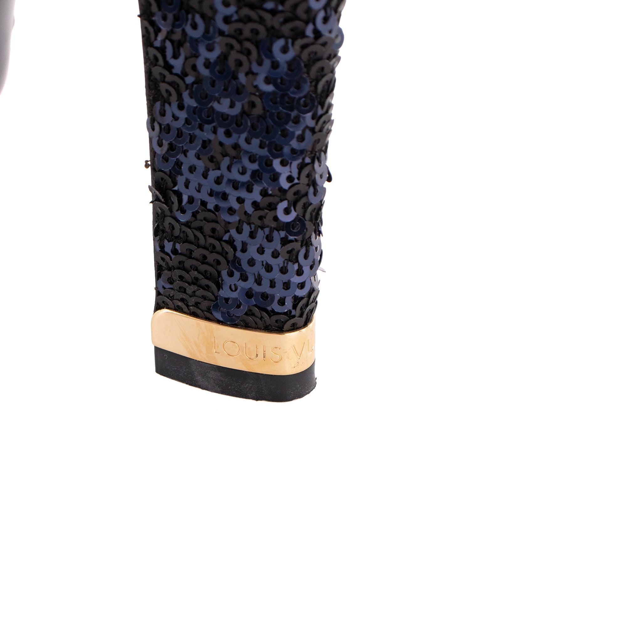 LOUIS VUITTON - Sandales à talon Louis Vuitton à sequins bleu marine (T38,5)