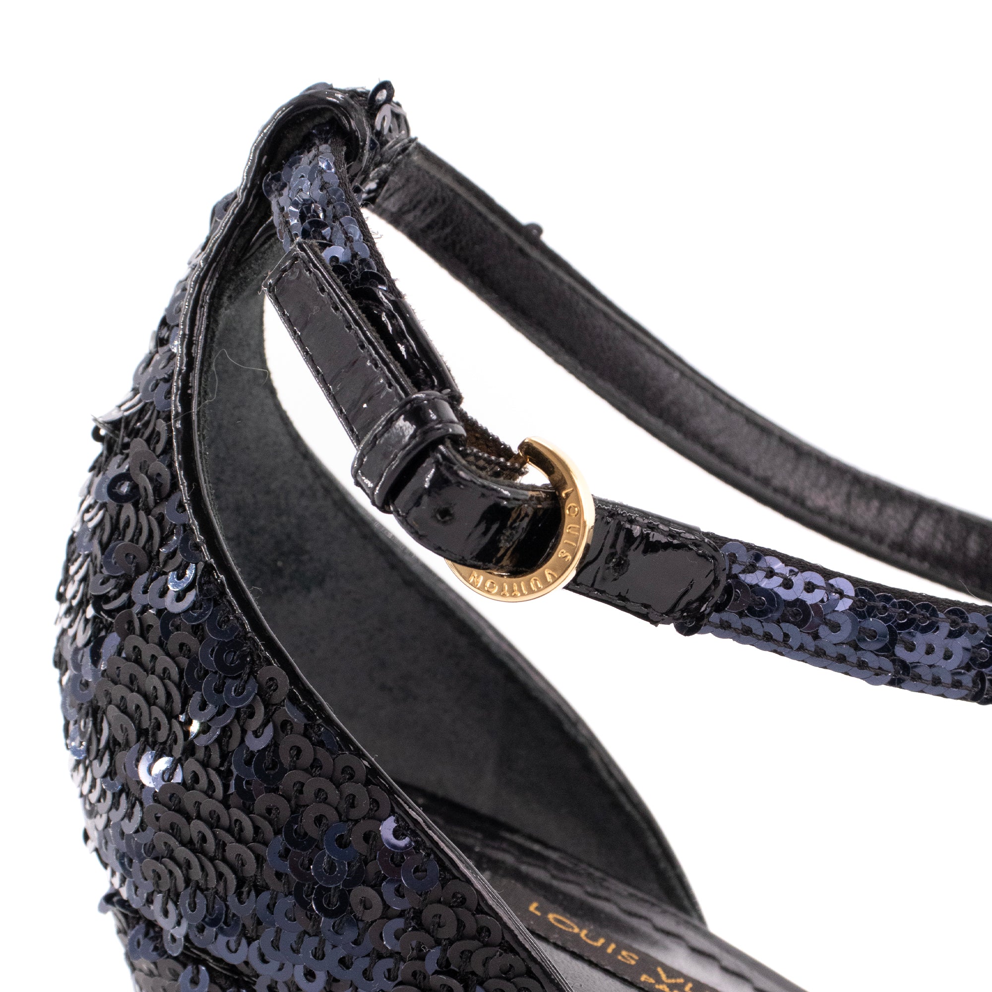 LOUIS VUITTON - Sandales à talon Louis Vuitton à sequins bleu marine (T38,5)