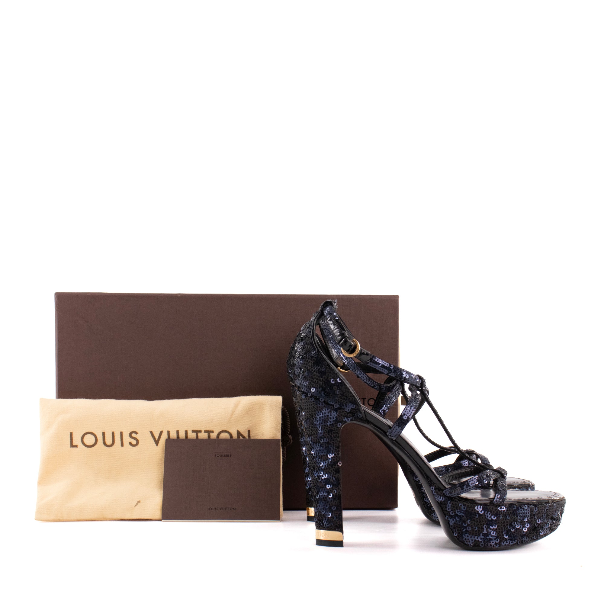LOUIS VUITTON - Sandales à talon Louis Vuitton à sequins bleu marine (T38,5)