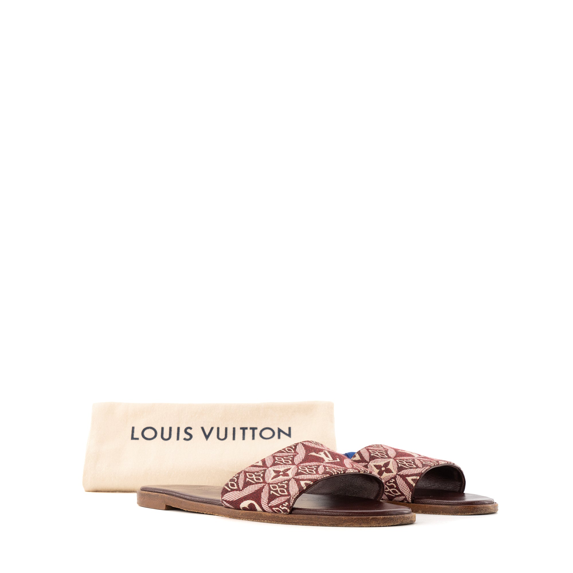 LOUIS VUITTON - Sandales plates Louis Vuitton en toile bordeaux (T37,5)