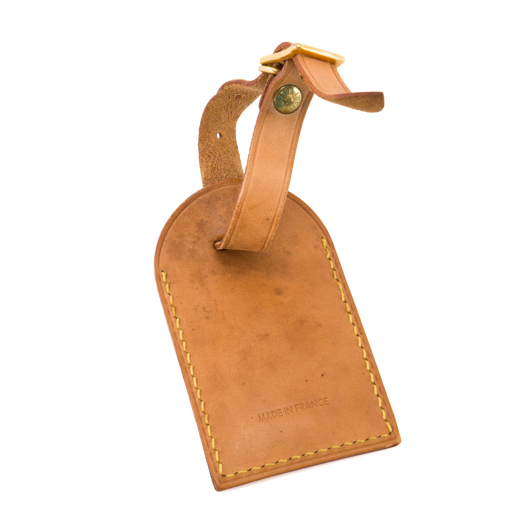 LOUIS VUITTON - Serre-anses et porte-adresse Louis Vuitton en cuir naturel marron
