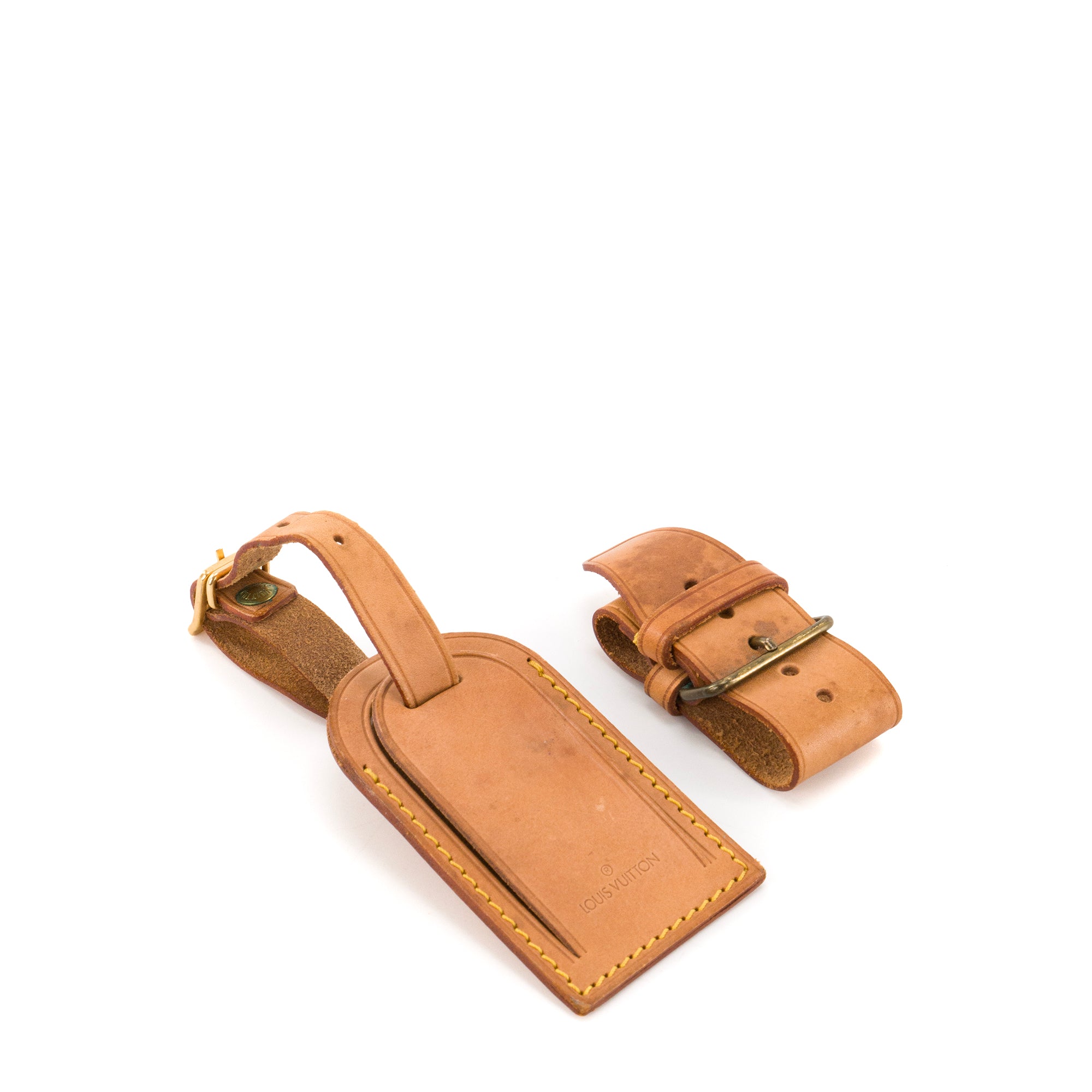 LOUIS VUITTON - Serre-anses et porte-adresse Louis Vuitton en cuir naturel marron