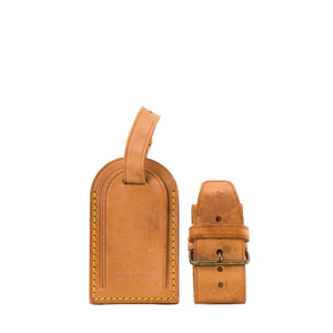 LOUIS VUITTON - Serre-anses et porte-adresse Louis Vuitton en cuir naturel marron