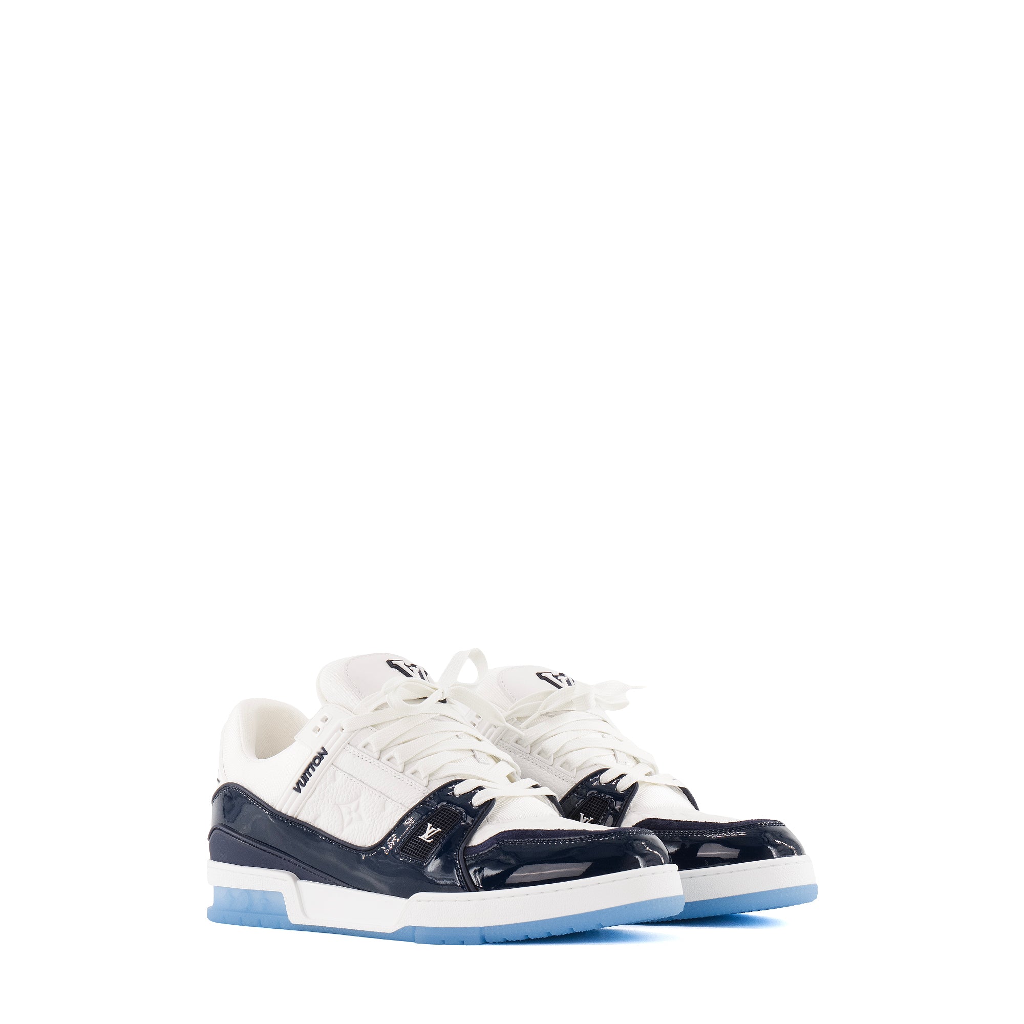 LOUIS VUITTON - Sneakers LV Trainers Louis Vuitton en cuir bleu et blanc (T46,5)