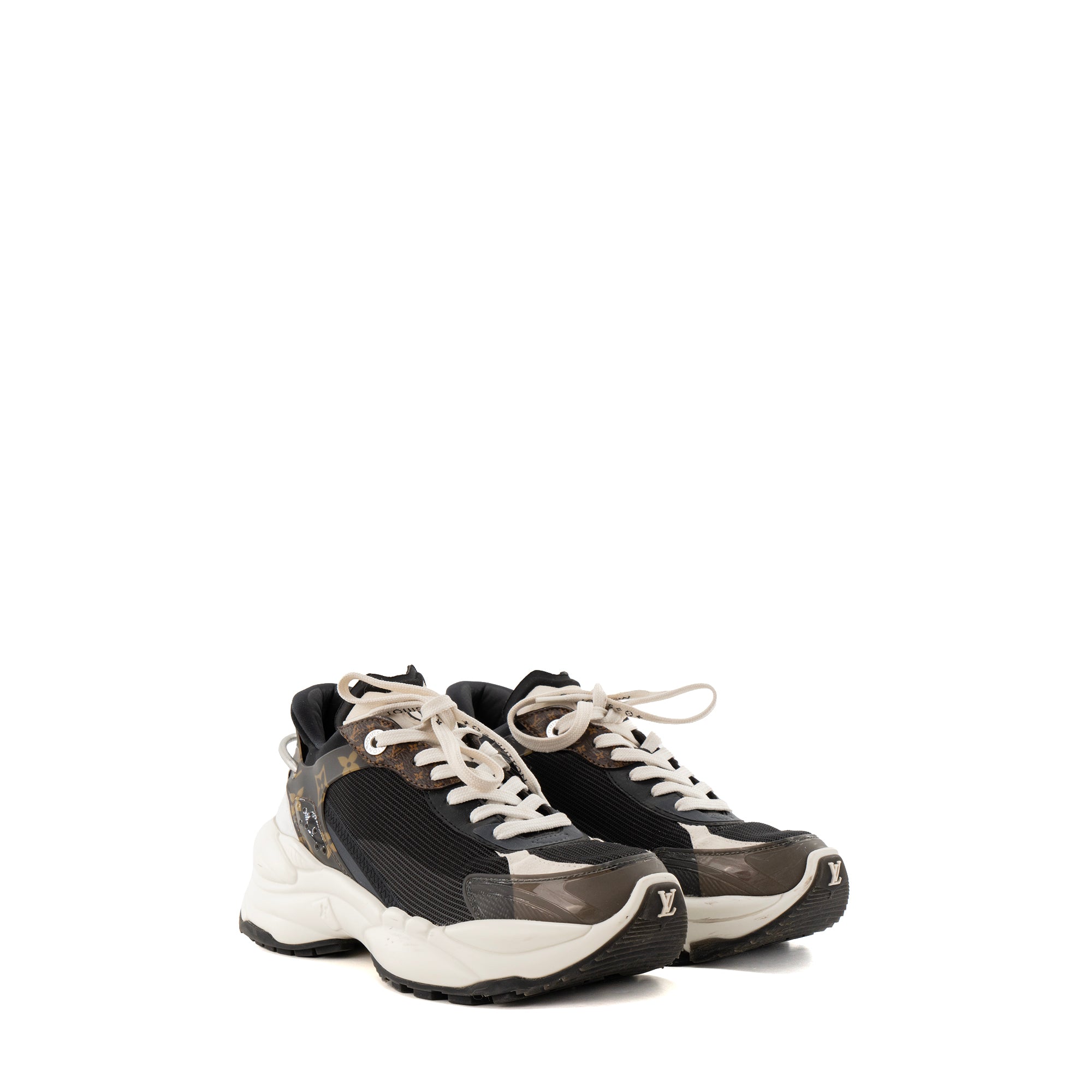 LOUIS VUITTON - Louis Vuitton Run 55 sneakers in navy blue and brown canvas (Size 38)