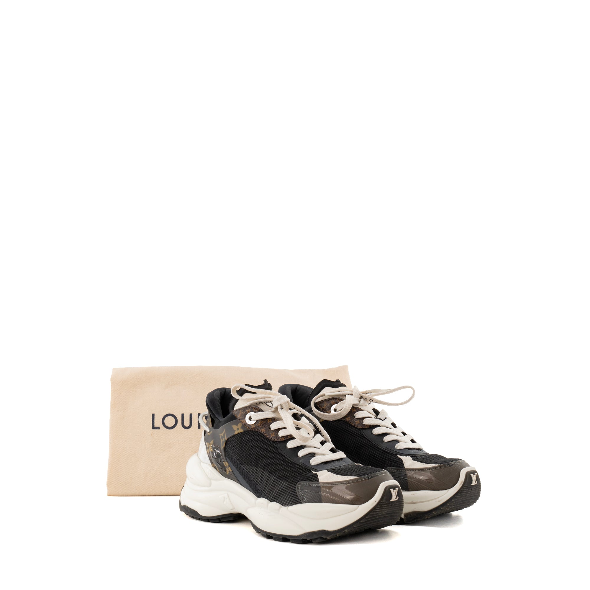 LOUIS VUITTON - Louis Vuitton Run 55 sneakers in navy blue and brown canvas (Size 38)