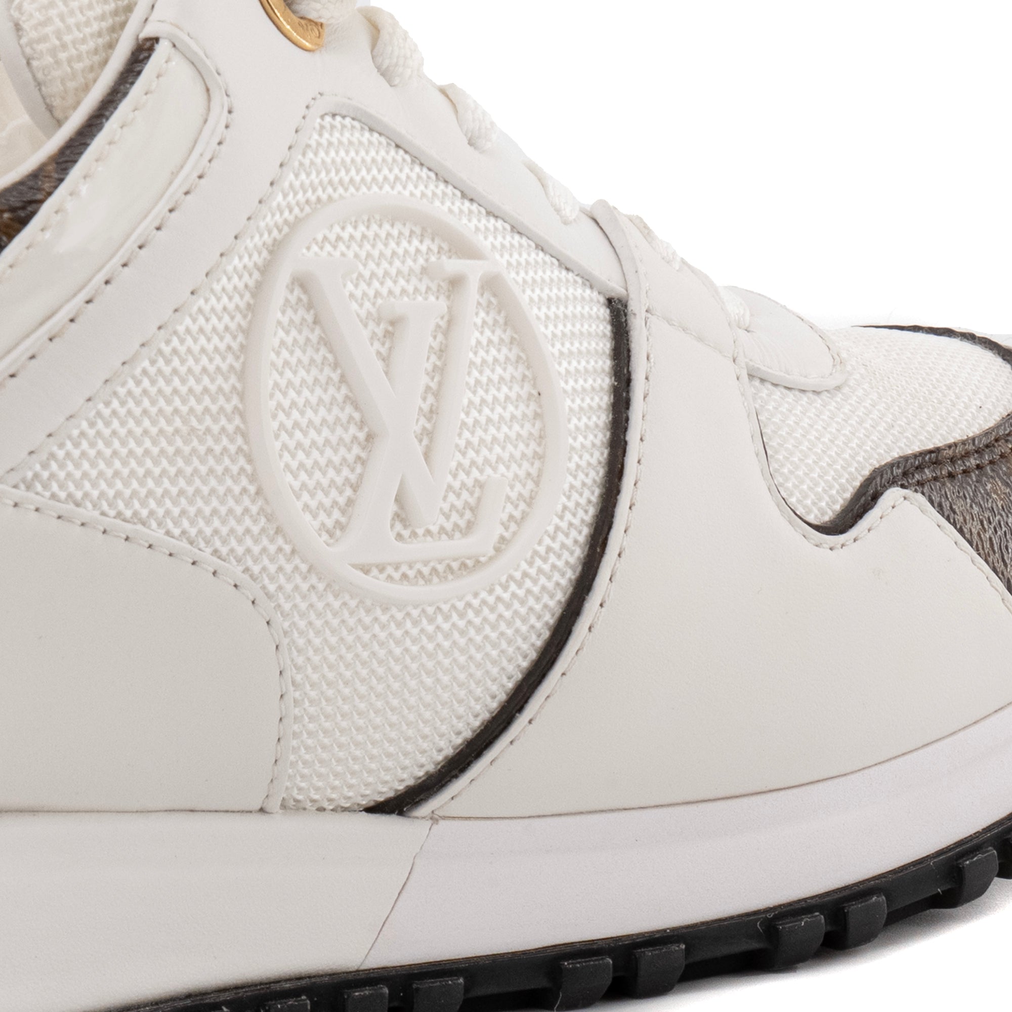 LOUIS VUITTON - Sneakers Run Away Louis Vuitton en toile enduite marron et cuir blanc (T37)