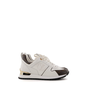 LOUIS VUITTON - Sneakers Run Away Louis Vuitton en toile enduite marron et cuir blanc (T37)