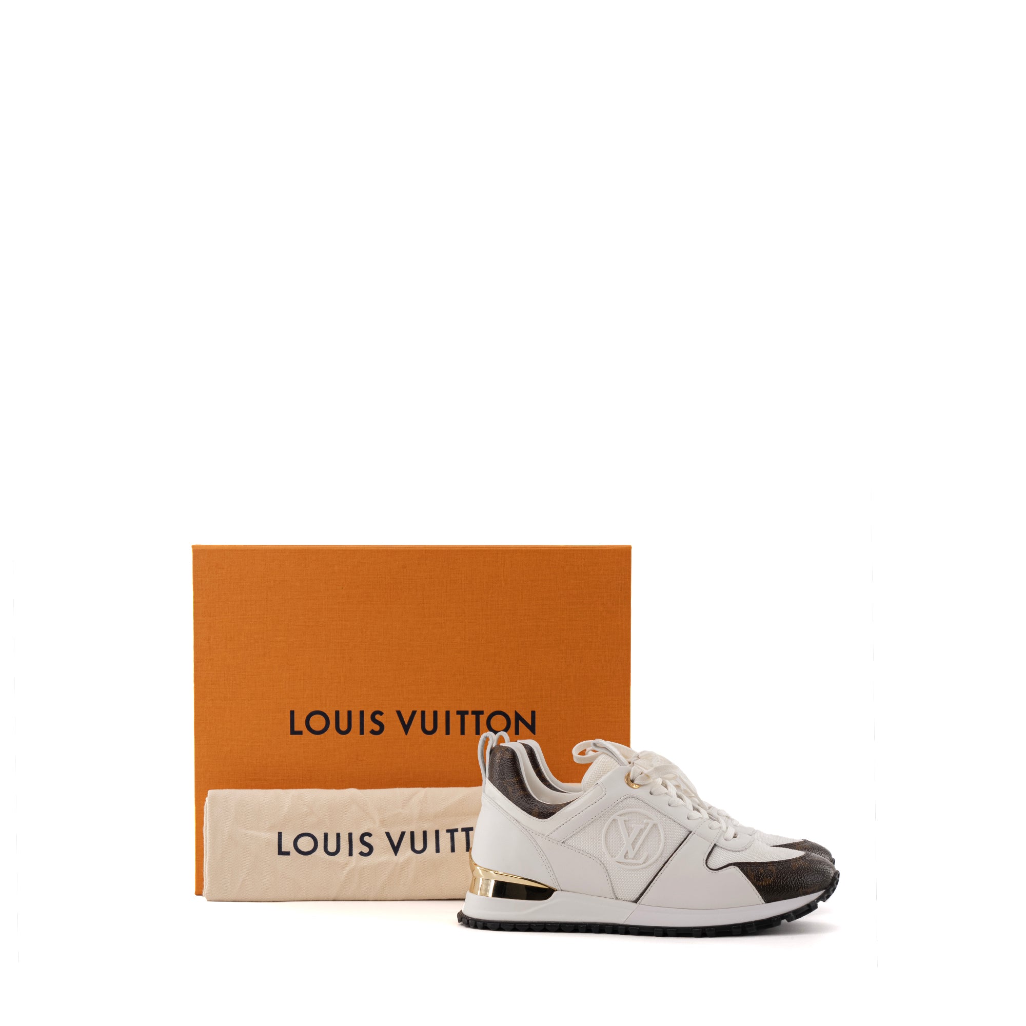 LOUIS VUITTON - Sneakers Run Away Louis Vuitton en toile enduite marron et cuir blanc (T37)