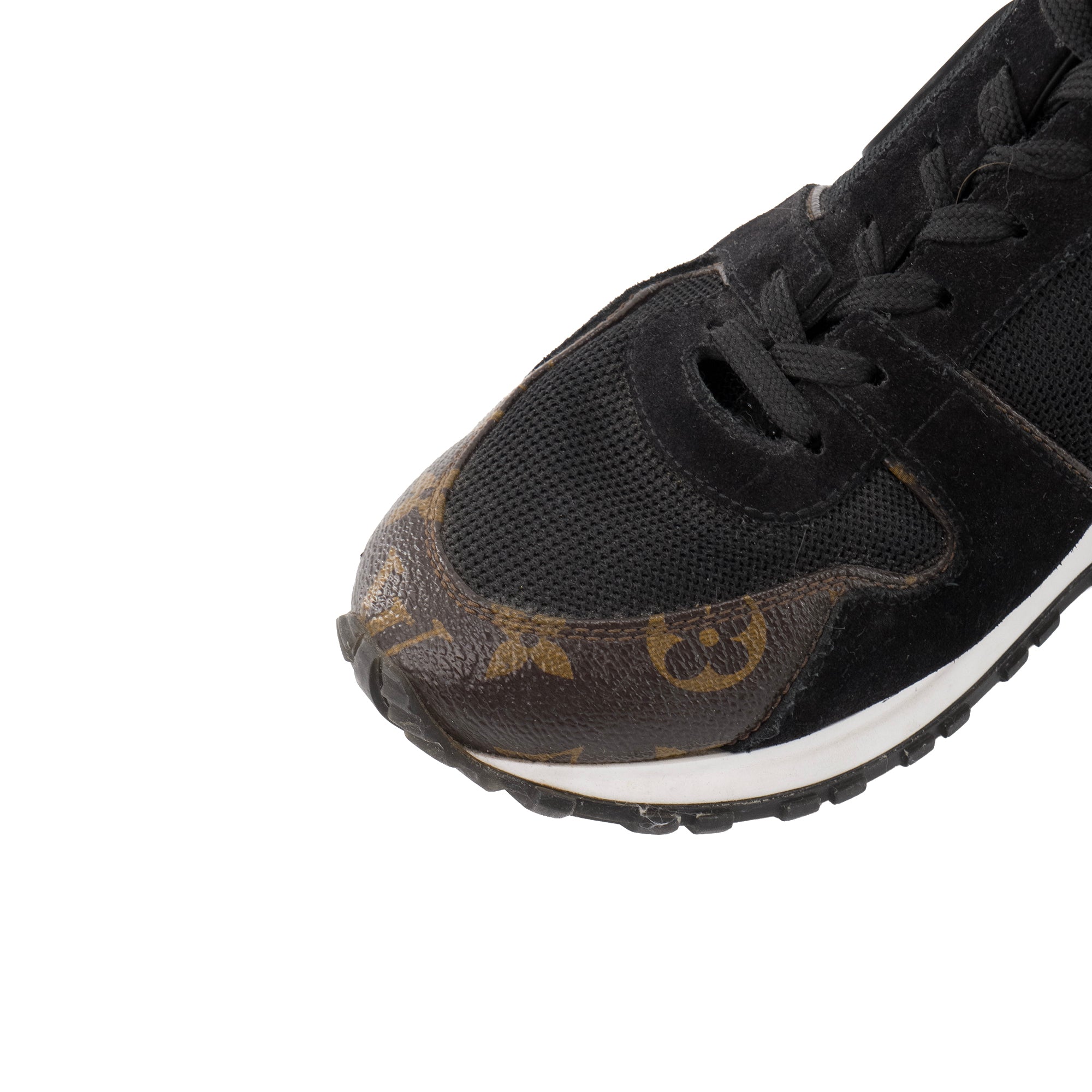 LOUIS VUITTON - Sneakers Run Away Louis Vuitton en toile enduite marron et cuir noir (T40)
