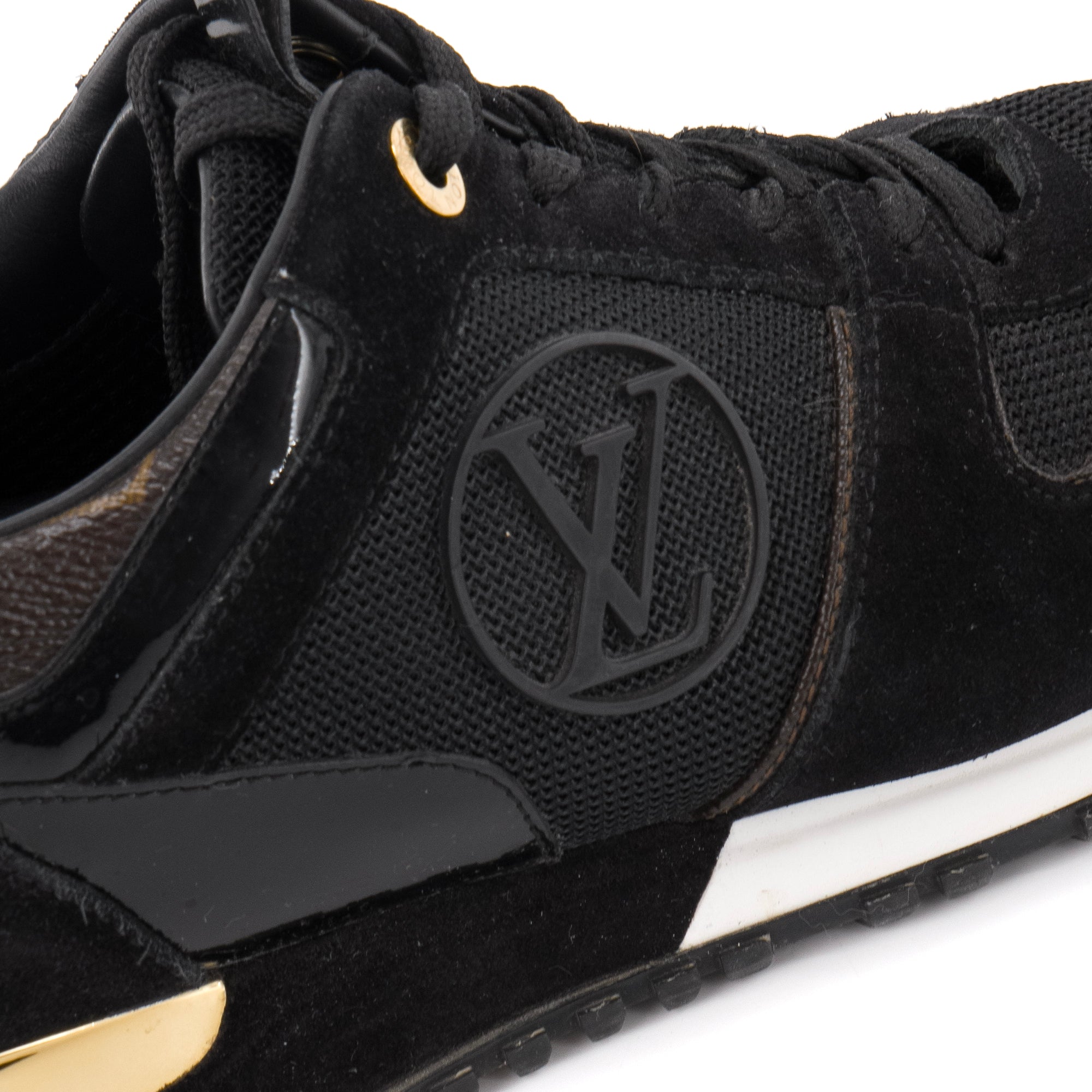LOUIS VUITTON - Sneakers Run Away Louis Vuitton en toile enduite marron et cuir noir (T40)