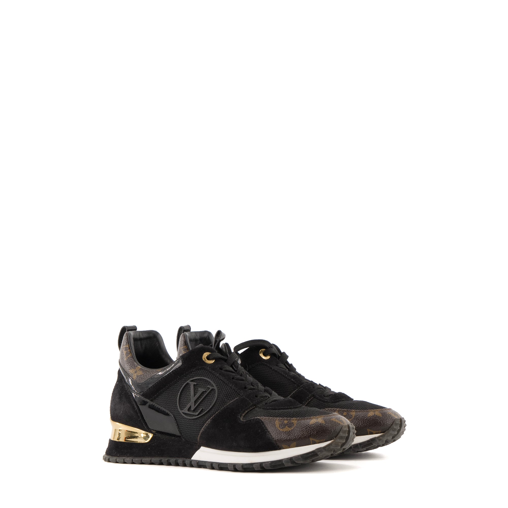 LOUIS VUITTON - Sneakers Run Away Louis Vuitton en toile enduite marron et cuir noir (T40)