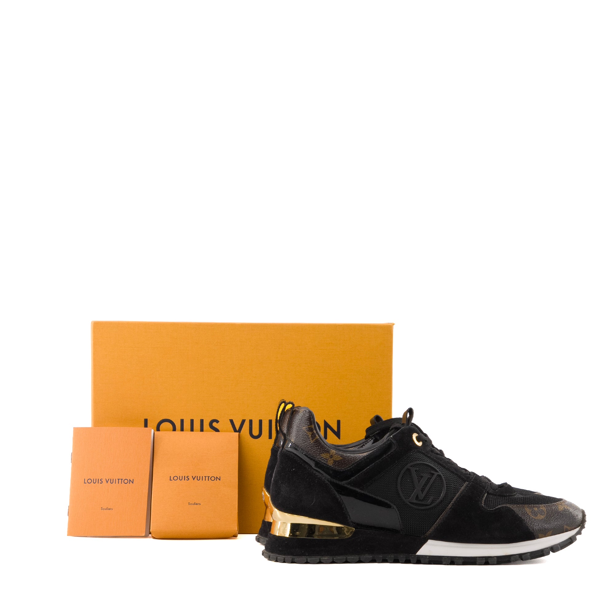 LOUIS VUITTON - Sneakers Run Away Louis Vuitton en toile enduite marron et cuir noir (T40)