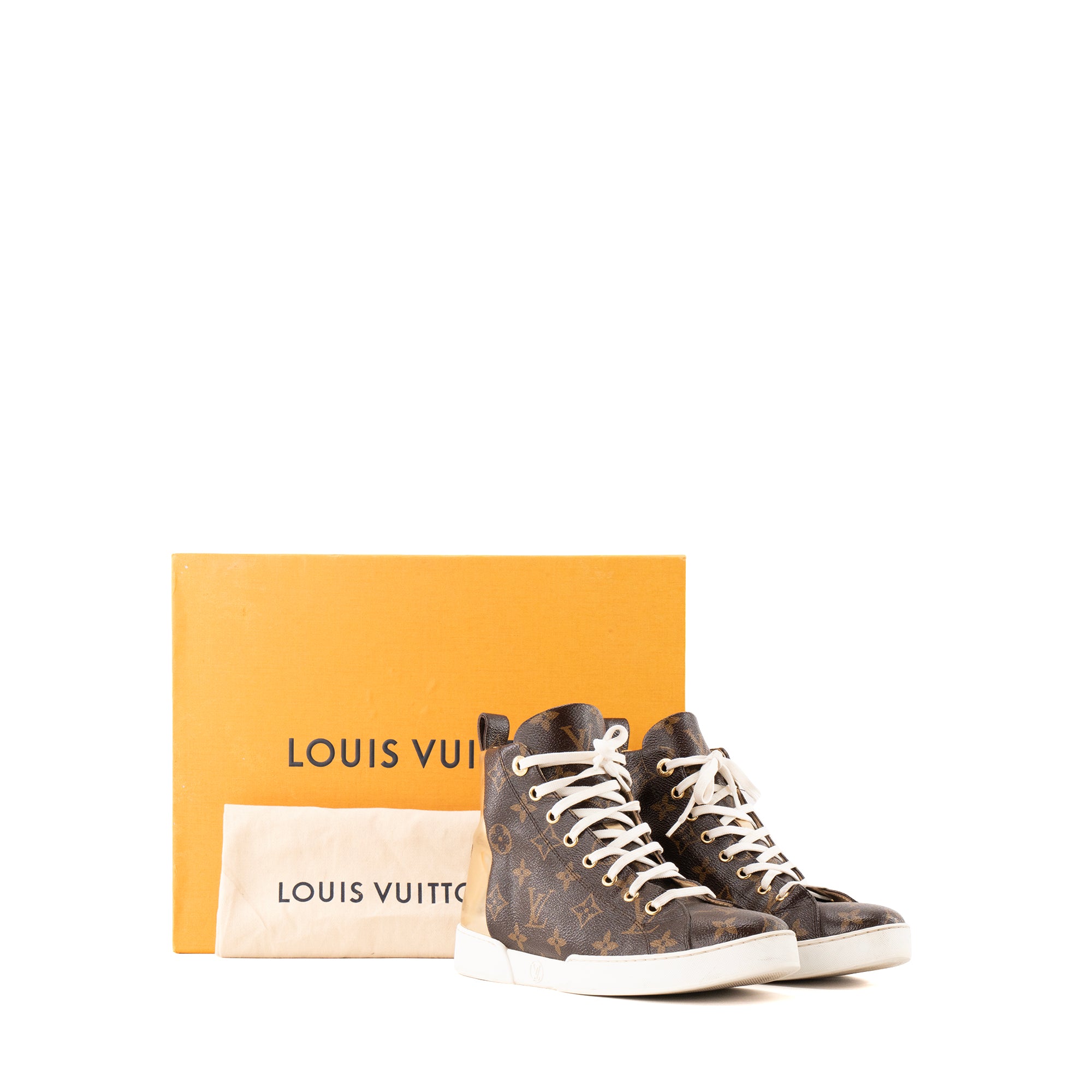 LOUIS VUITTON - Sneakers Stellar Louis Vuitton en toile enduite monogrammée et cuir métallisé doré (37,5)