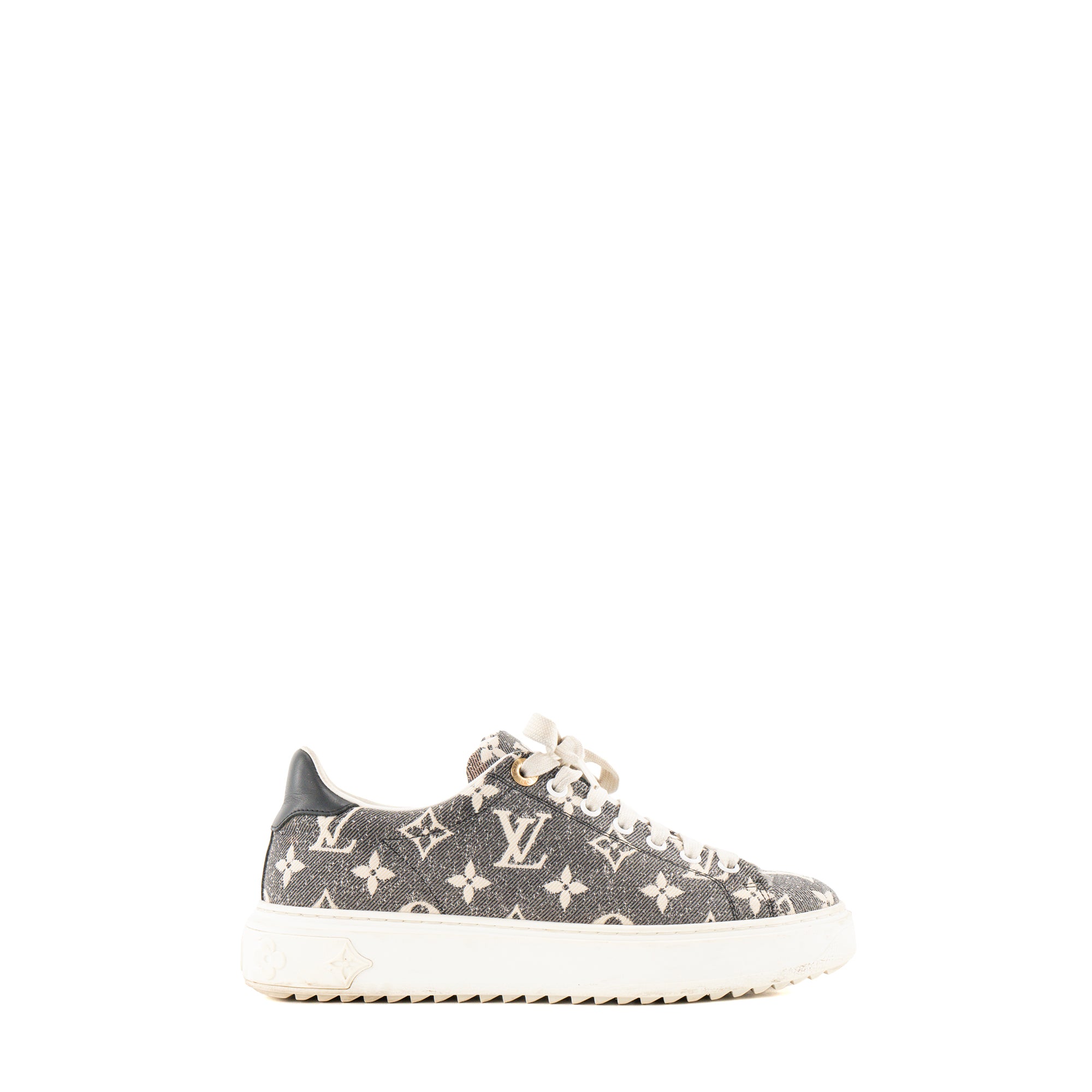 LOUIS VUITTON - Sneakers Time Out Louis Vuitton en denim monogrammé gris et beige (T37)