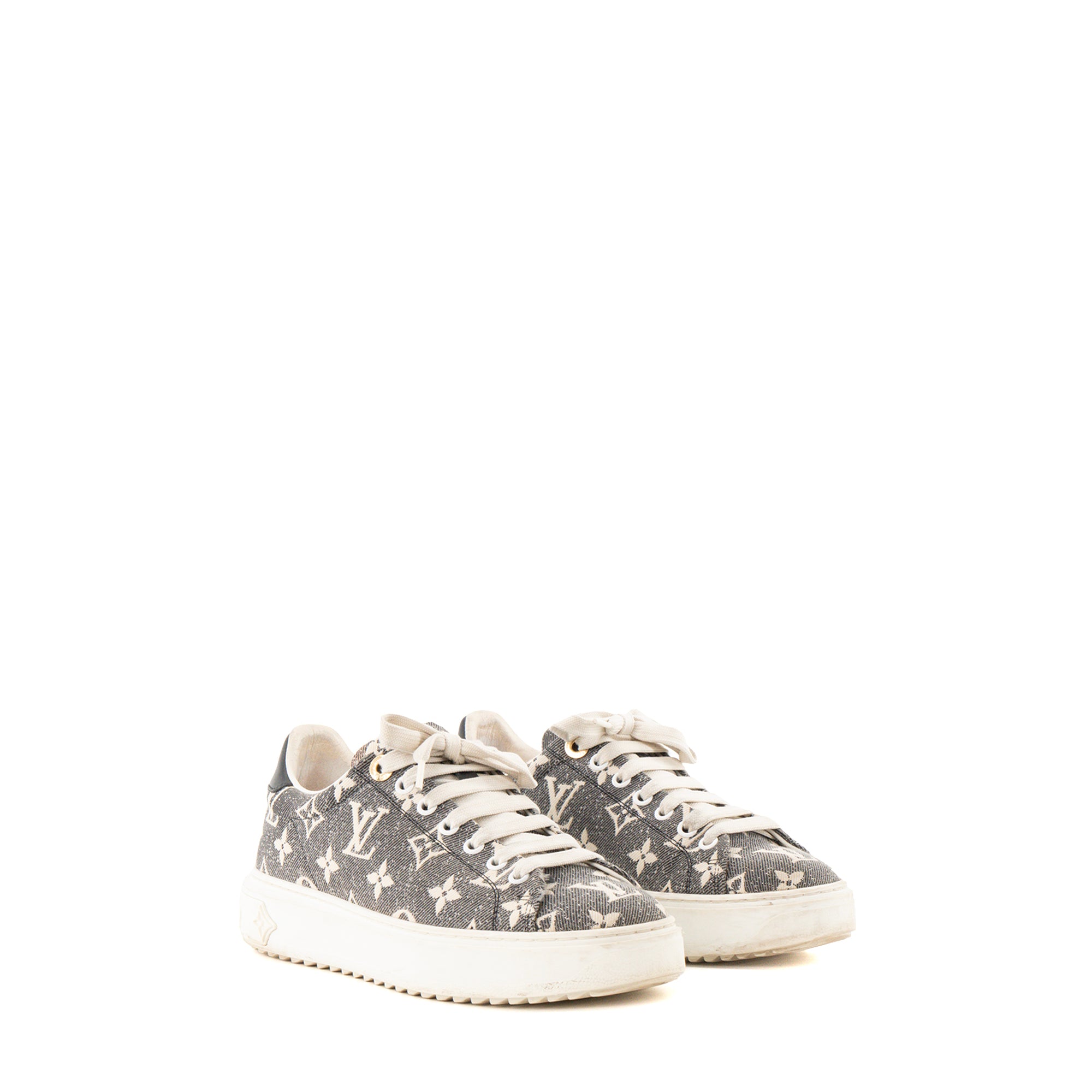 LOUIS VUITTON - Sneakers Time Out Louis Vuitton en denim monogrammé gris et beige (T37)