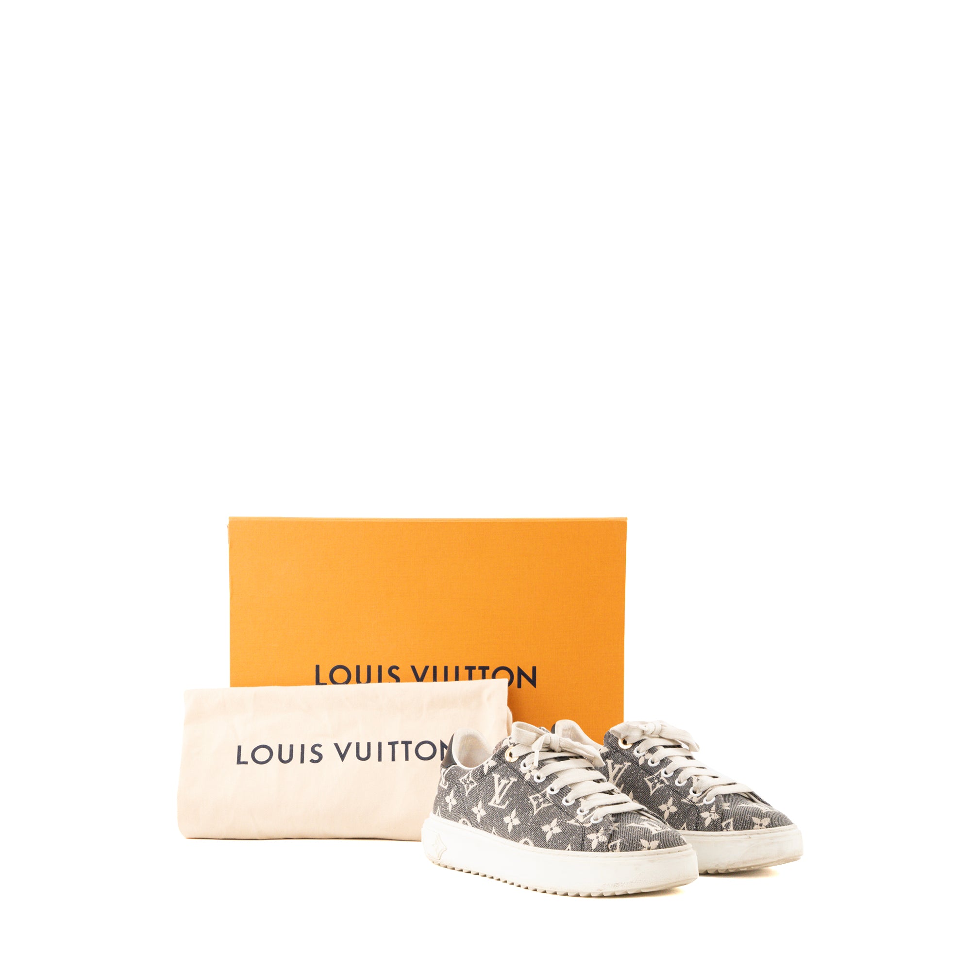 LOUIS VUITTON - Sneakers Time Out Louis Vuitton en denim monogrammé gris et beige (T37)