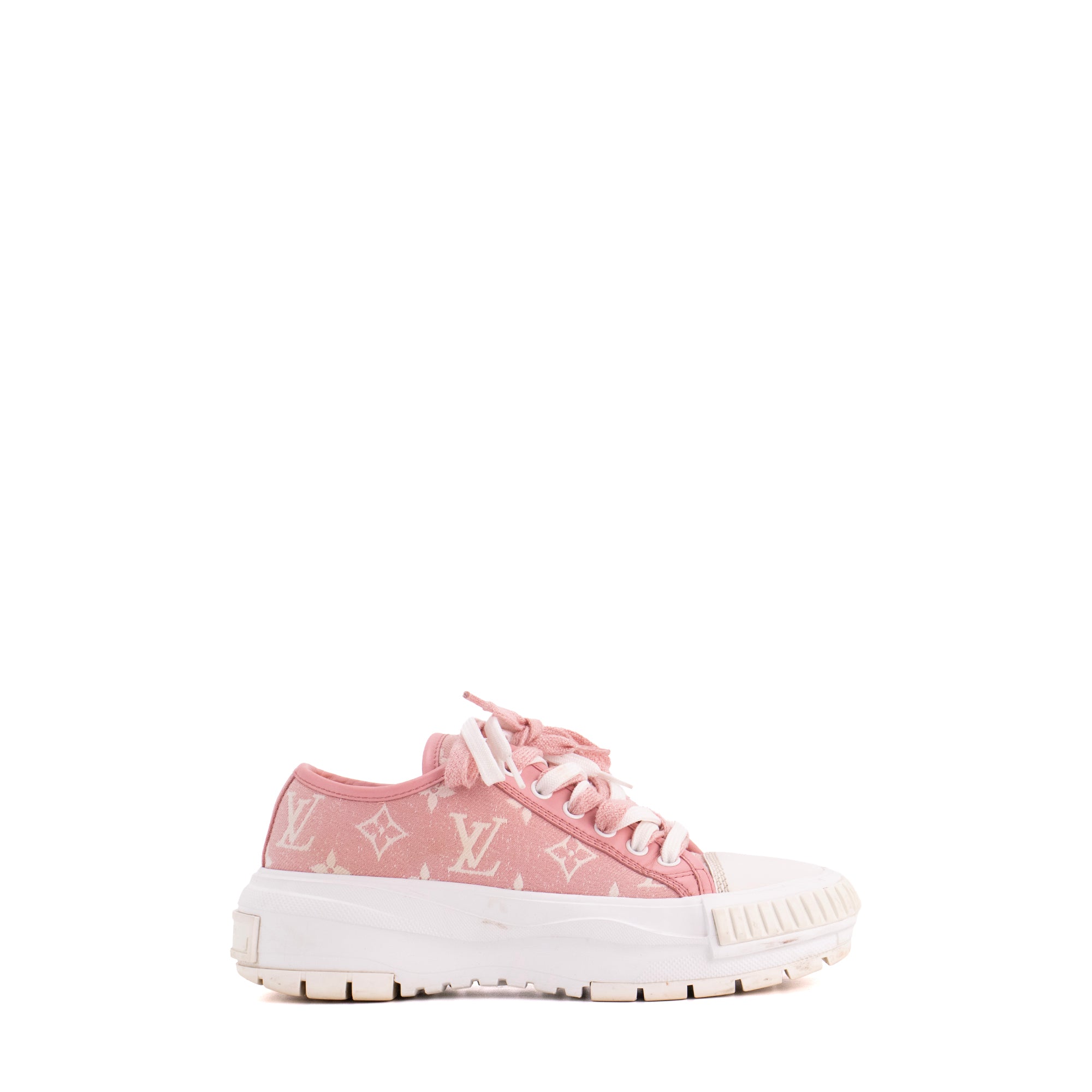 LOUIS VUITTON - Sneakers Squad Low Louis Vuitton en denim rose et blanc (T35)