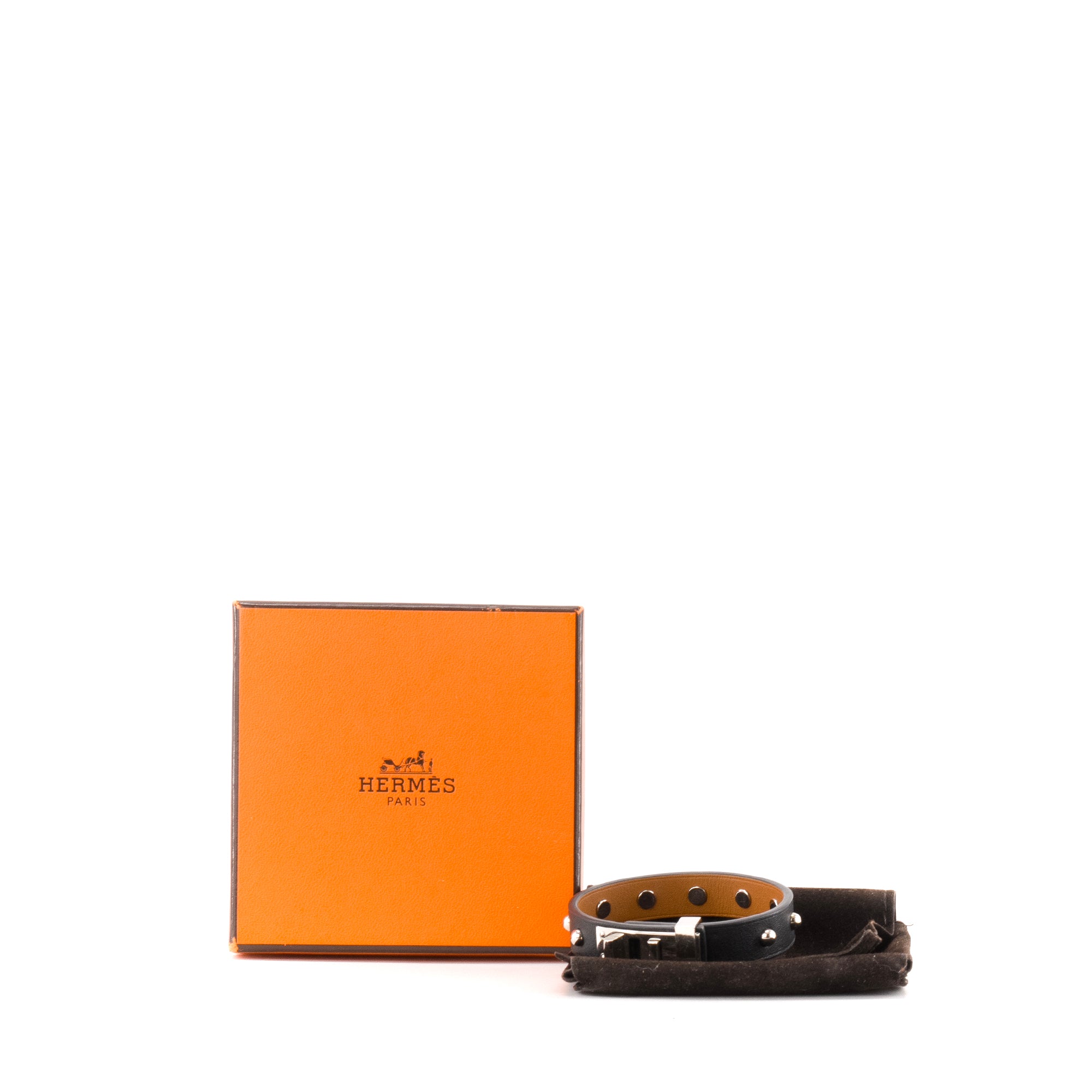 HERMÈS - Bracelet Mini Dog Hermès en cuir noir (T2)