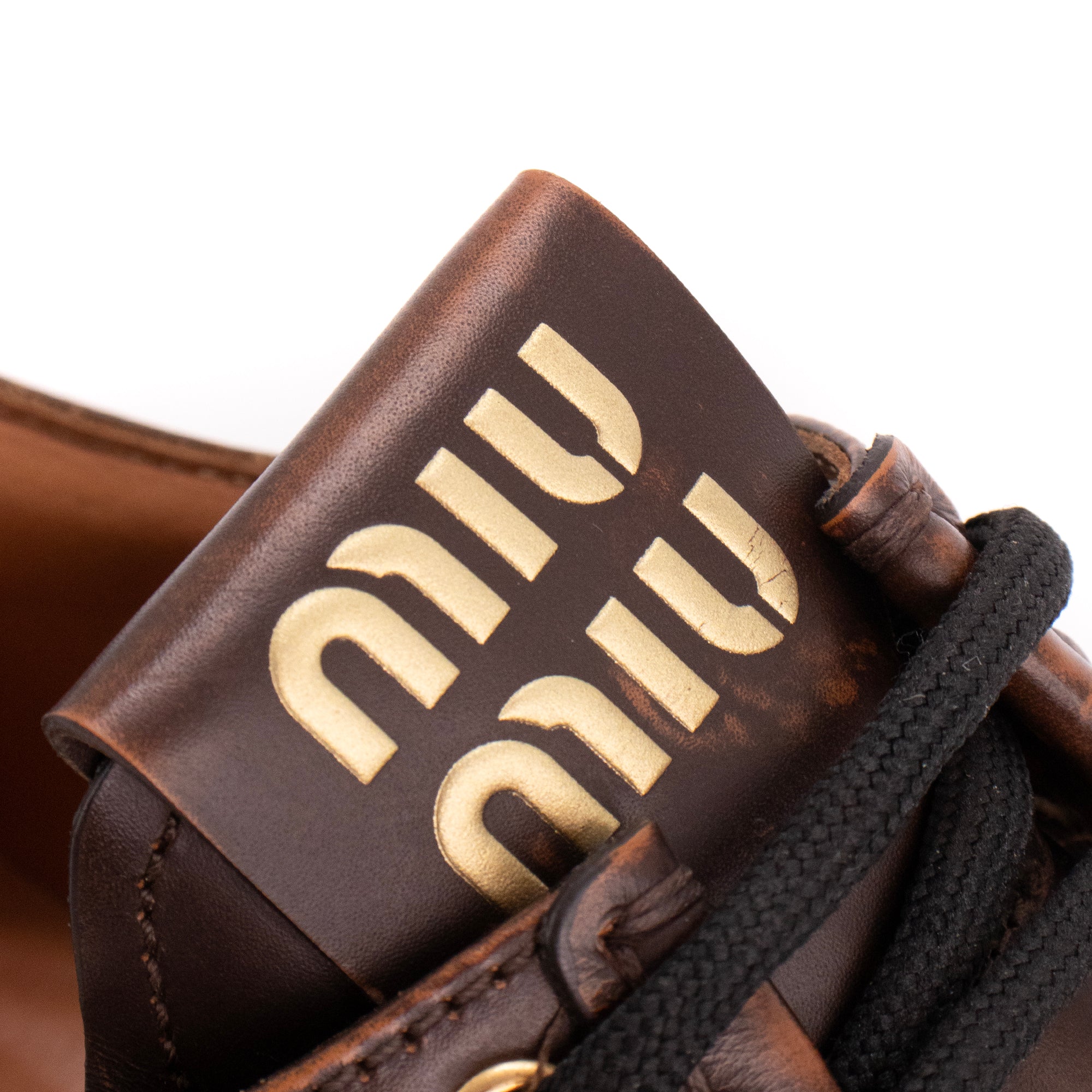 MIU MIU - Mocassins à lacets Miu Miu en cuir fumé marron (T37,5)