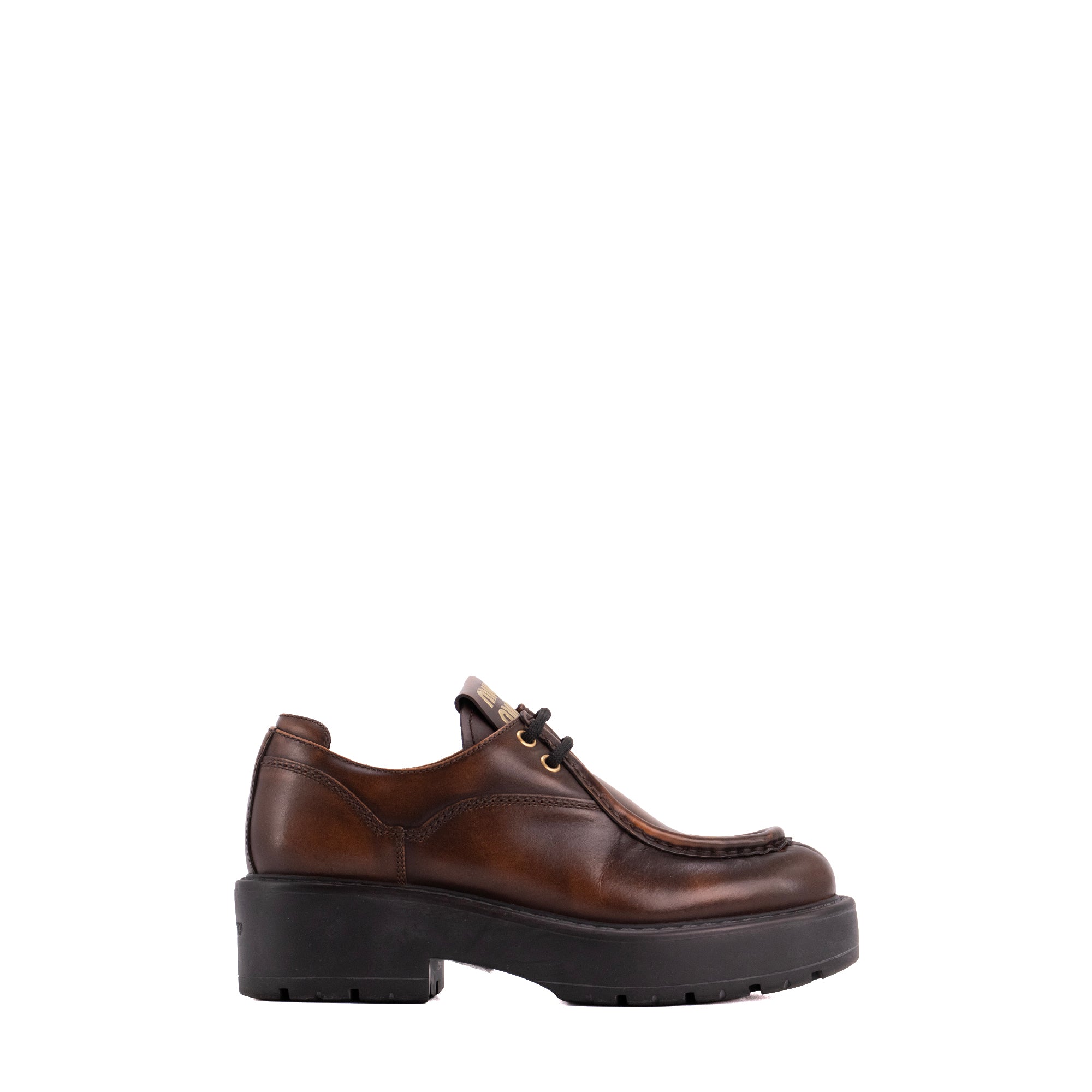 MIU MIU - Mocassins à lacets Miu Miu en cuir fumé marron (T37,5)