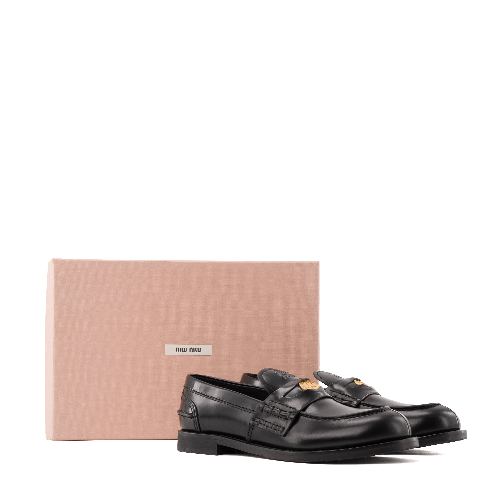 MIU MIU - Mocassins Miu Miu en cuir brossé noir (T37)