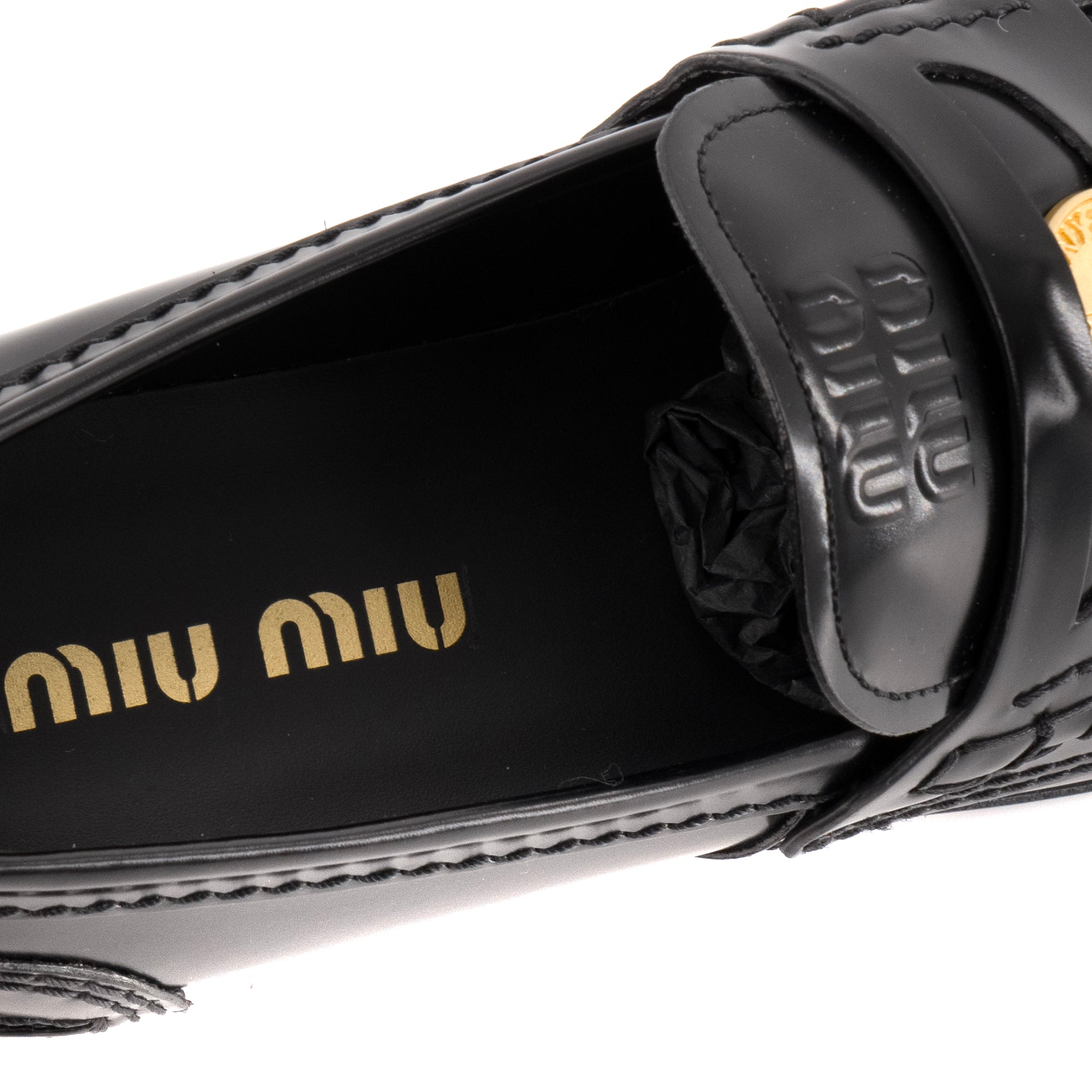 MIU MIU - Mocassins Miu Miu en cuir brossé noir (T37)