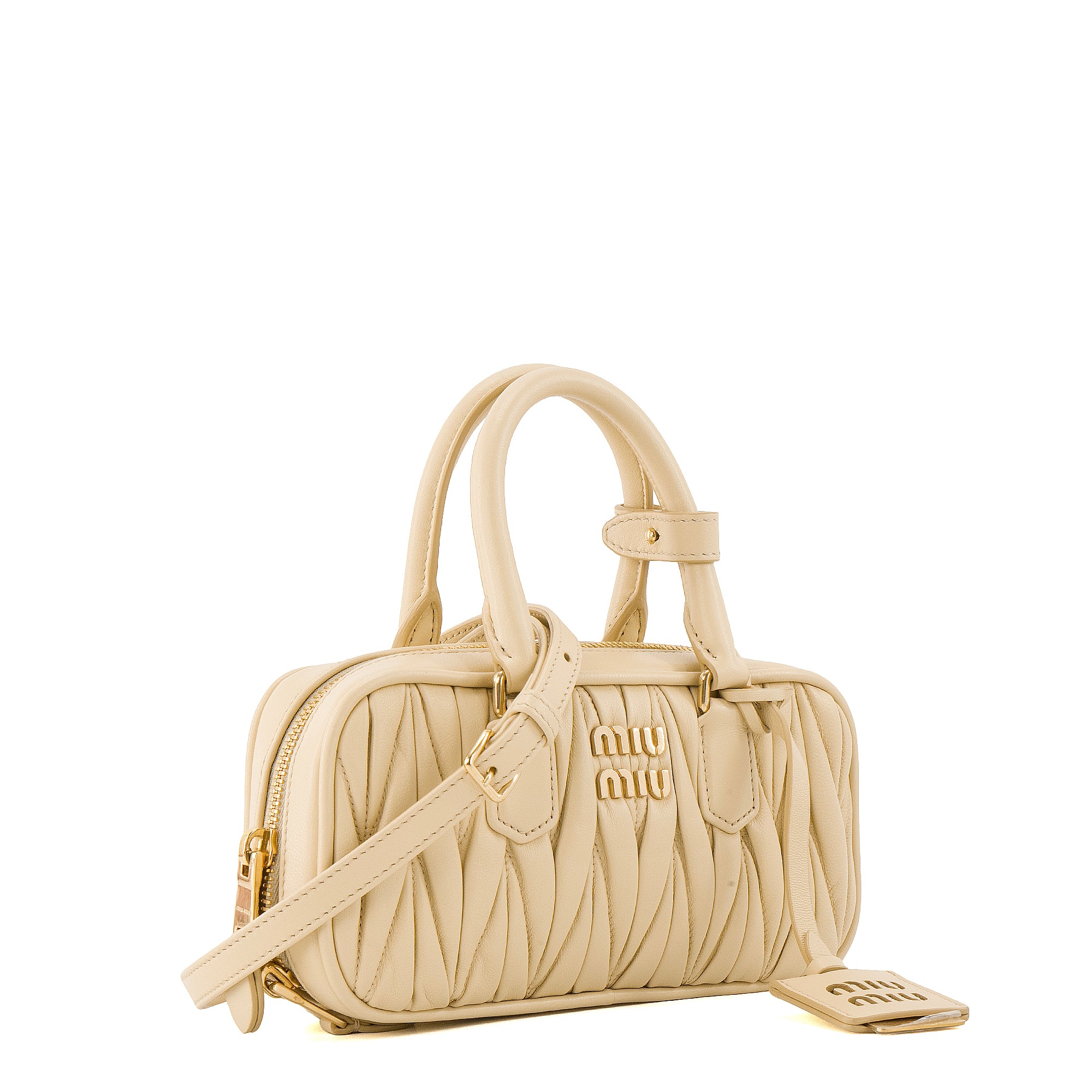 MIU MIU - Sac à bandoulière Arcadie mini Miu Miu en cuir matelassé jaune pâle