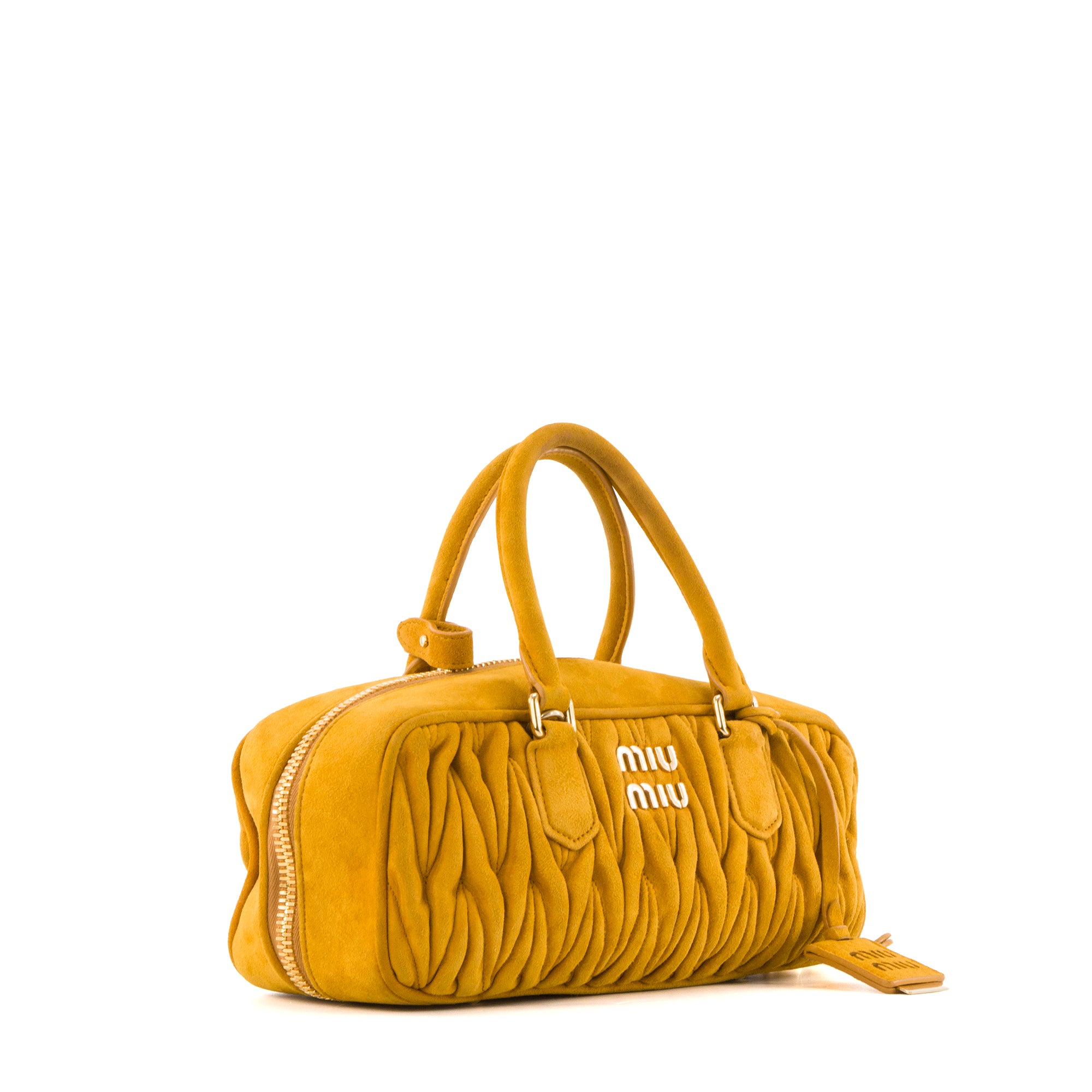 MIU MIU - Sac à main Arcadie Miu Miu en daim jaune moutarde