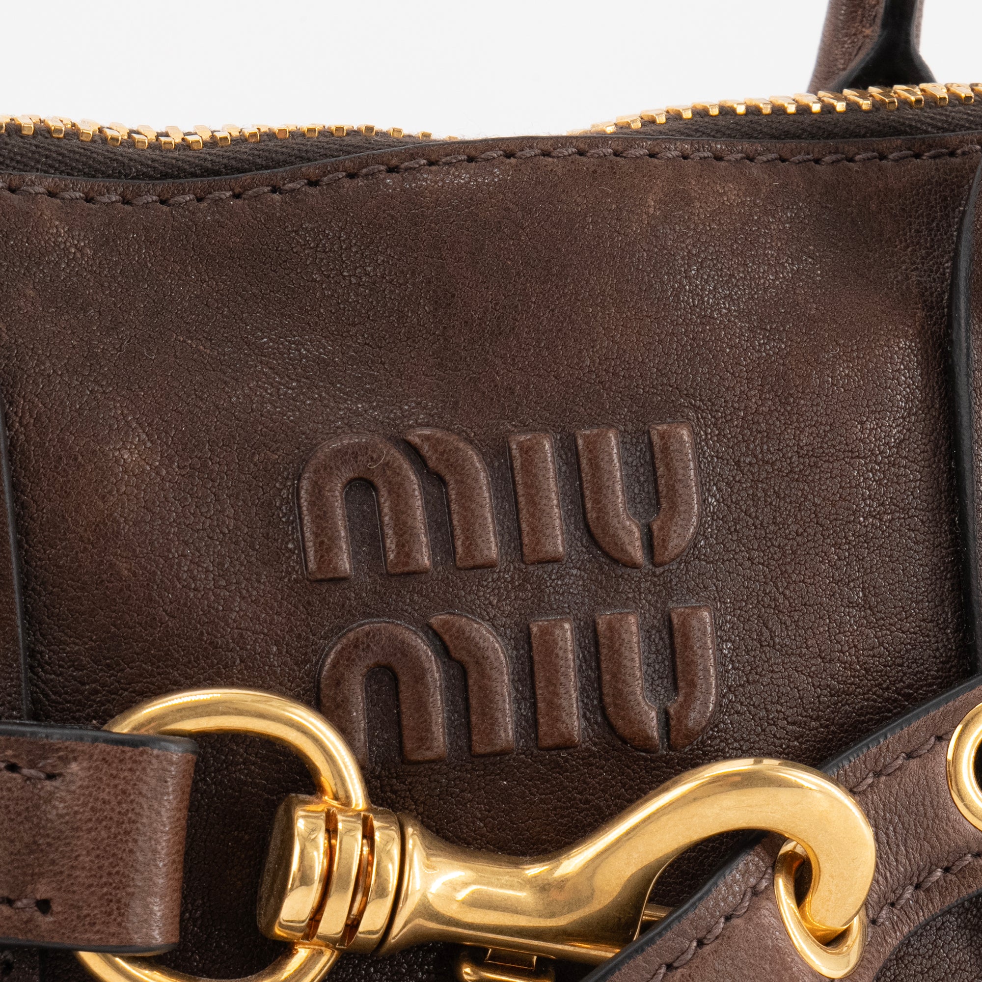 MIU MIU - Sac à main Aventure Miu MIu en cuir nappa marron