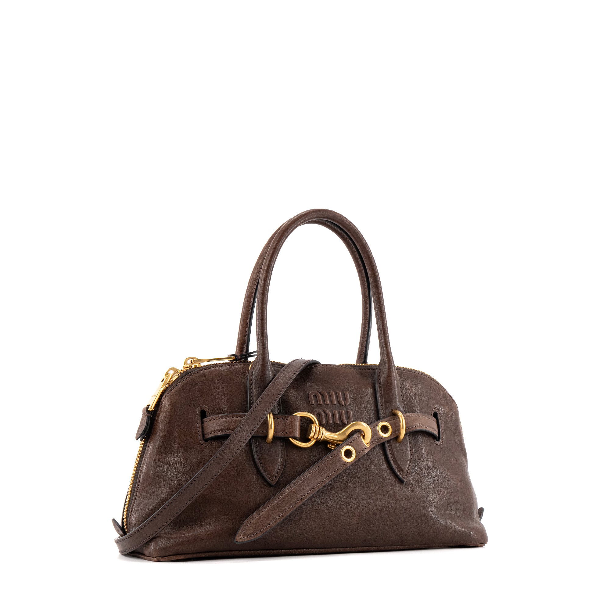 MIU MIU - Sac à main Aventure Miu MIu en cuir nappa marron