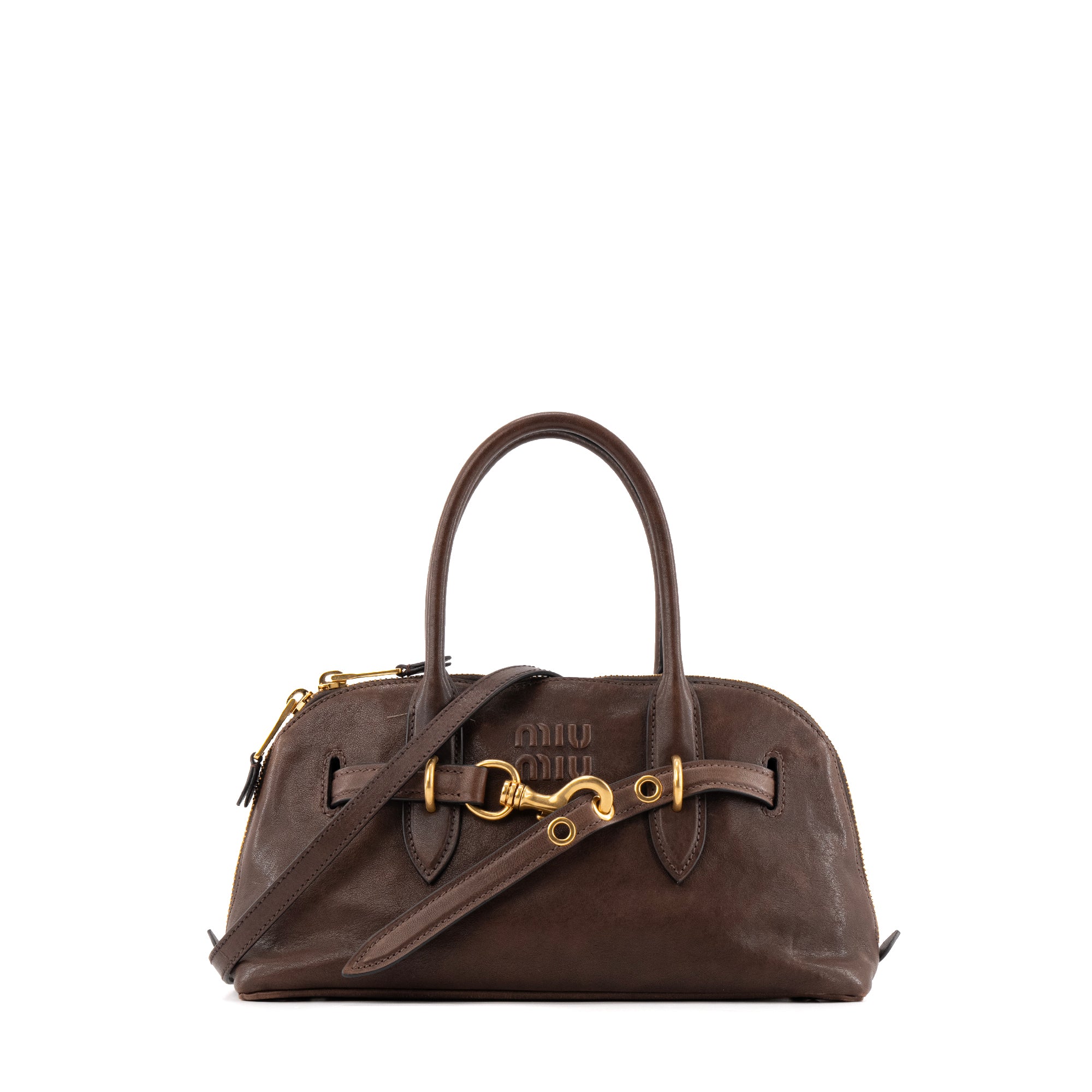 MIU MIU - Sac à main Aventure Miu MIu en cuir nappa marron