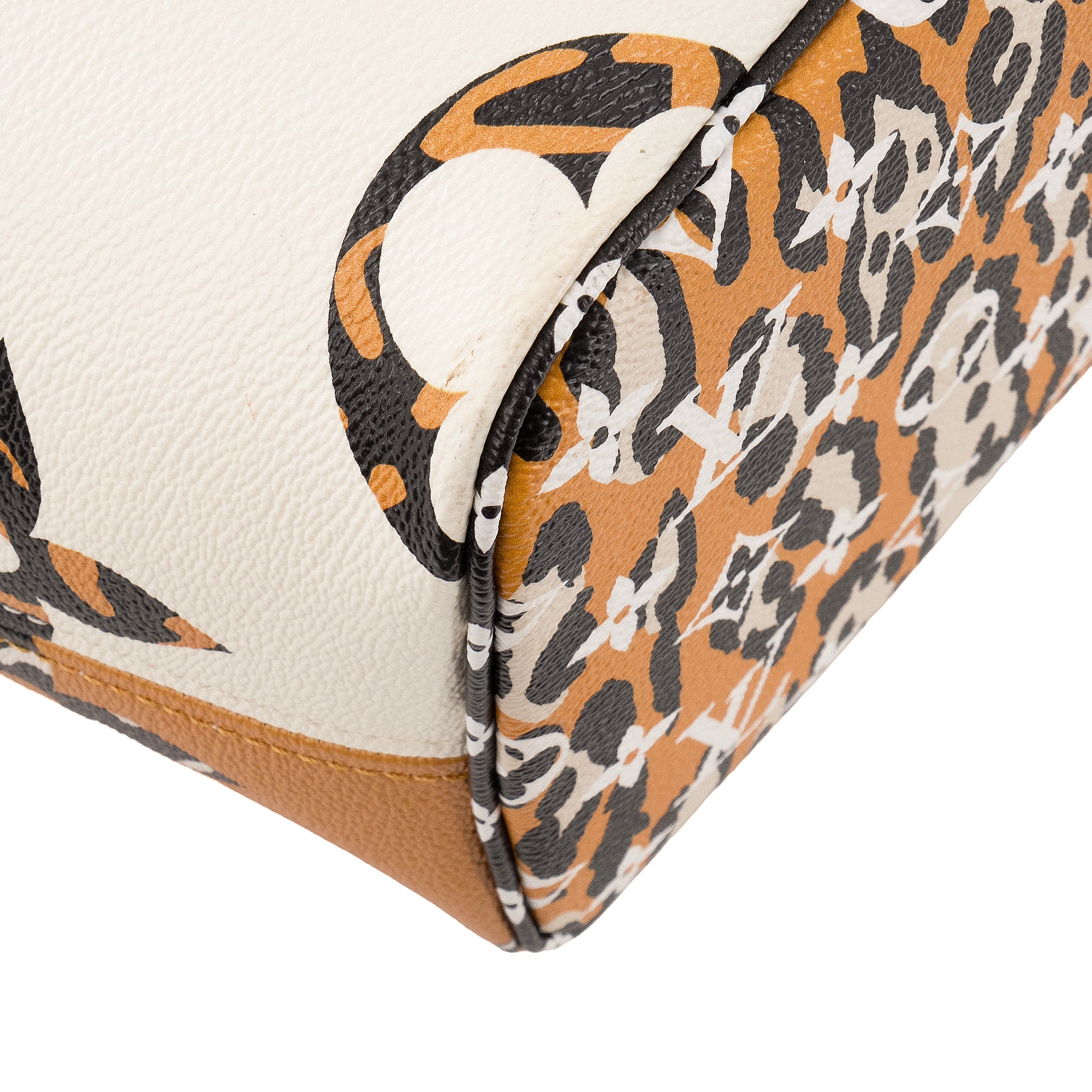 LOUIS VUITTON - Sac cabas Neverfull MM Giant Jungle Léopard Louis Vuitton en toile enduite marron et blanche édition limitée