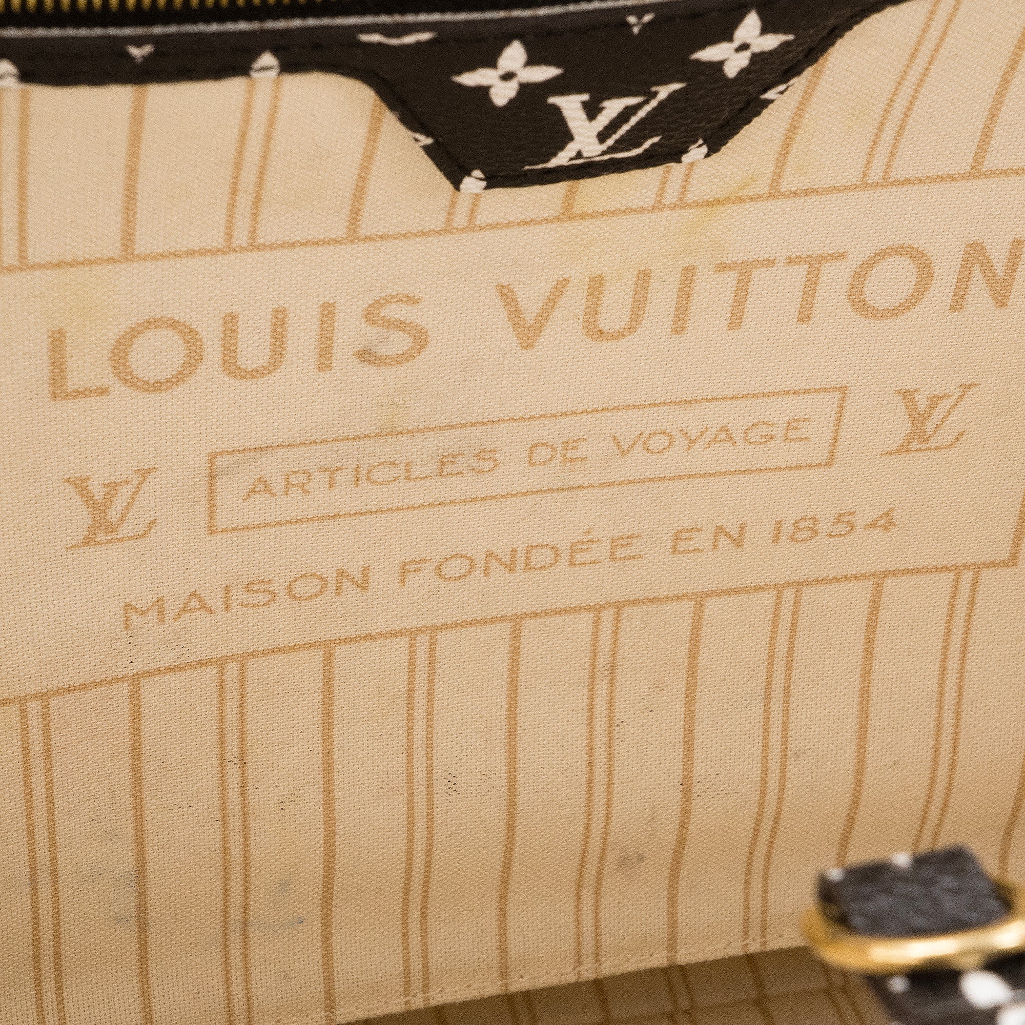 LOUIS VUITTON - Sac cabas Neverfull MM Giant Jungle Léopard Louis Vuitton en toile enduite marron et blanche édition limitée
