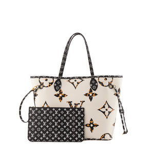 LOUIS VUITTON - Sac cabas Neverfull MM Giant Jungle Léopard Louis Vuitton en toile enduite marron et blanche édition limitée