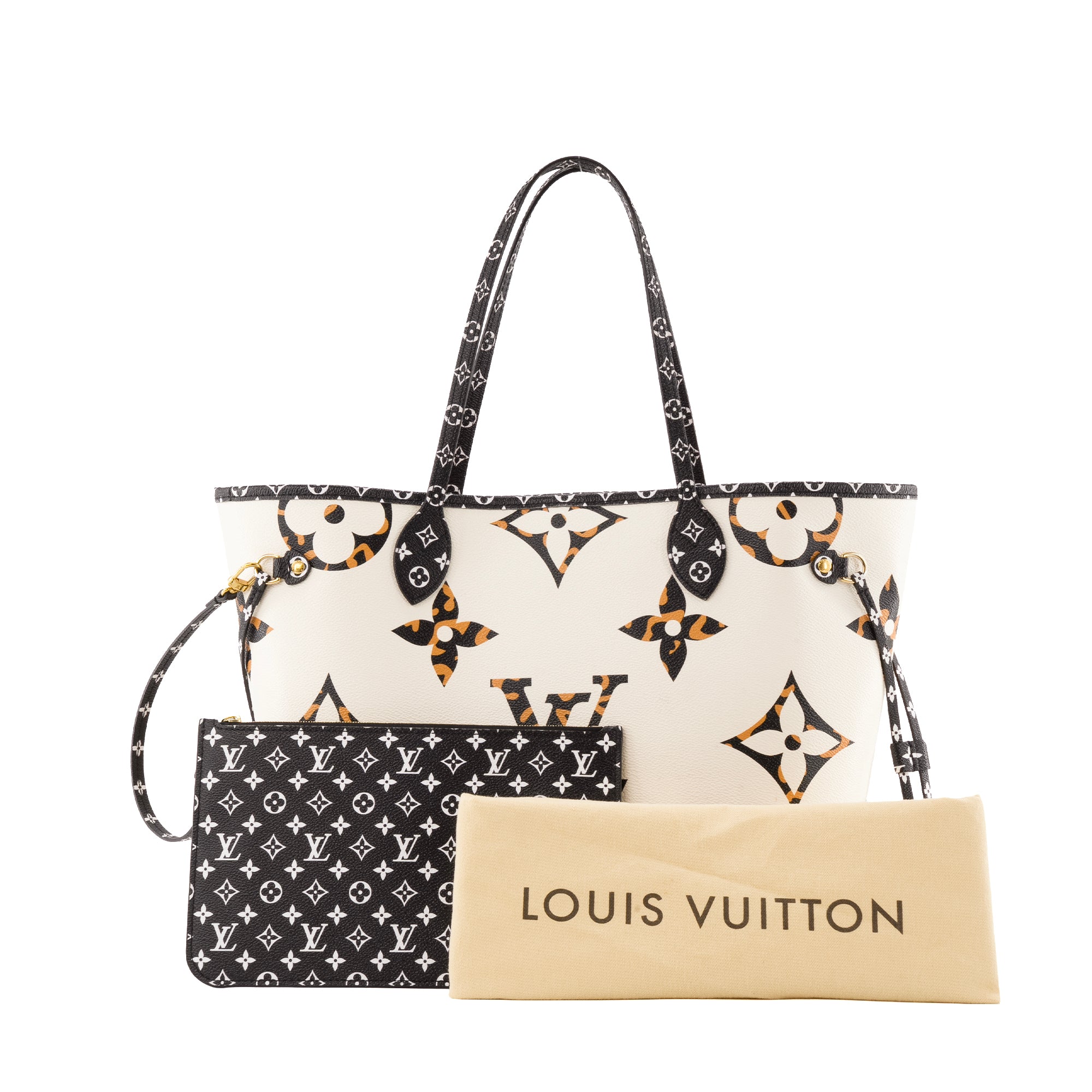 LOUIS VUITTON - Sac cabas Neverfull MM Giant Jungle Léopard Louis Vuitton en toile enduite marron et blanche édition limitée