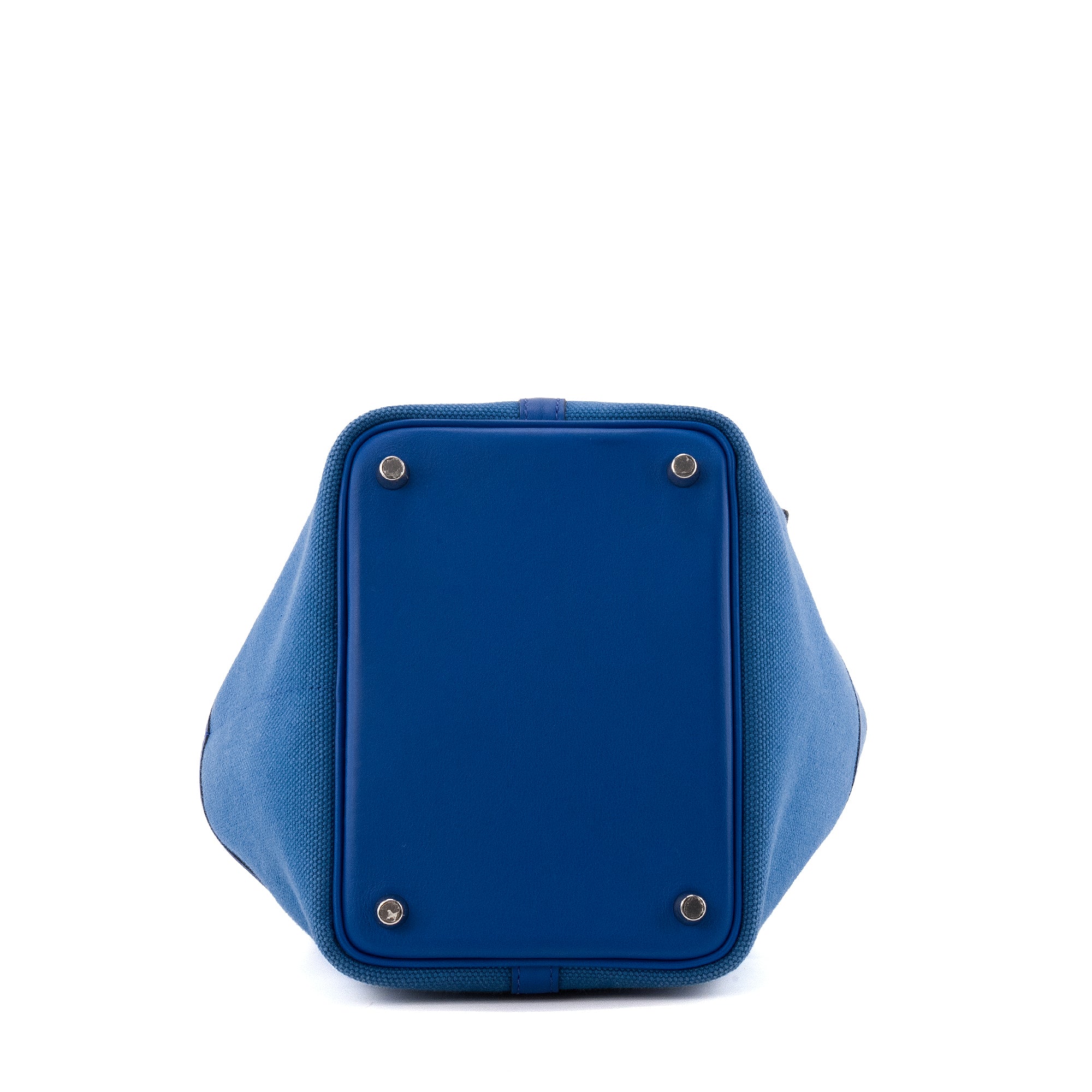 HERMÈS - Sac à main Picotin Cargo 18 Hermès en toile et cuir bleu