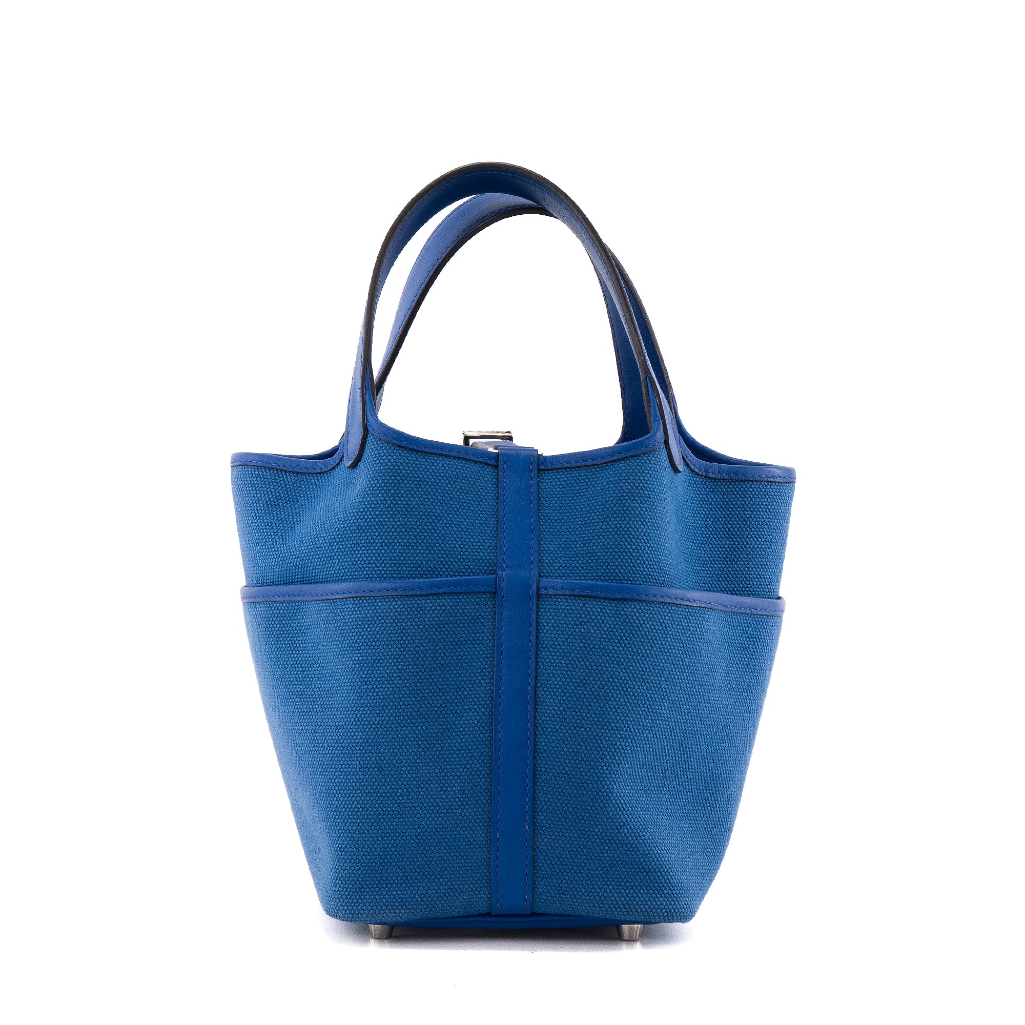 HERMÈS - Sac à main Picotin Cargo 18 Hermès en toile et cuir bleu