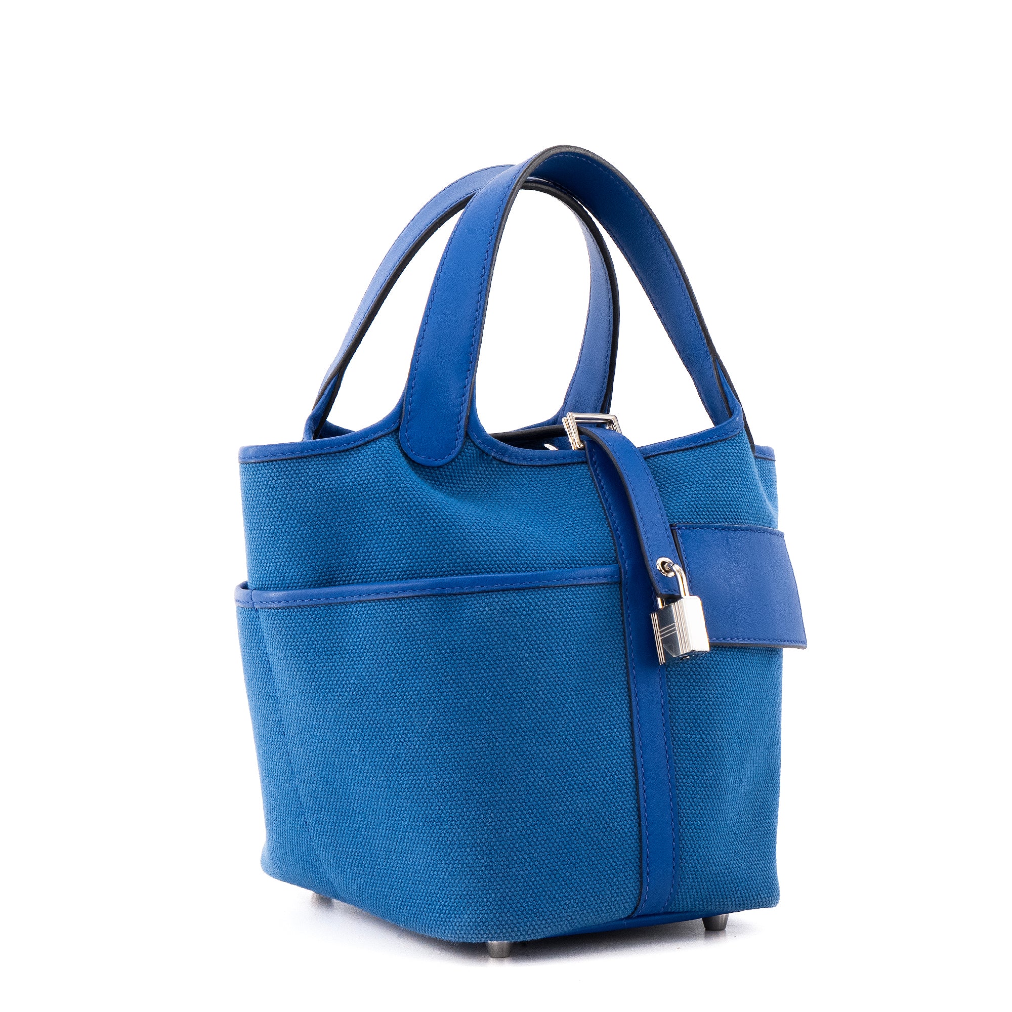 HERMÈS - Sac à main Picotin Cargo 18 Hermès en toile et cuir bleu