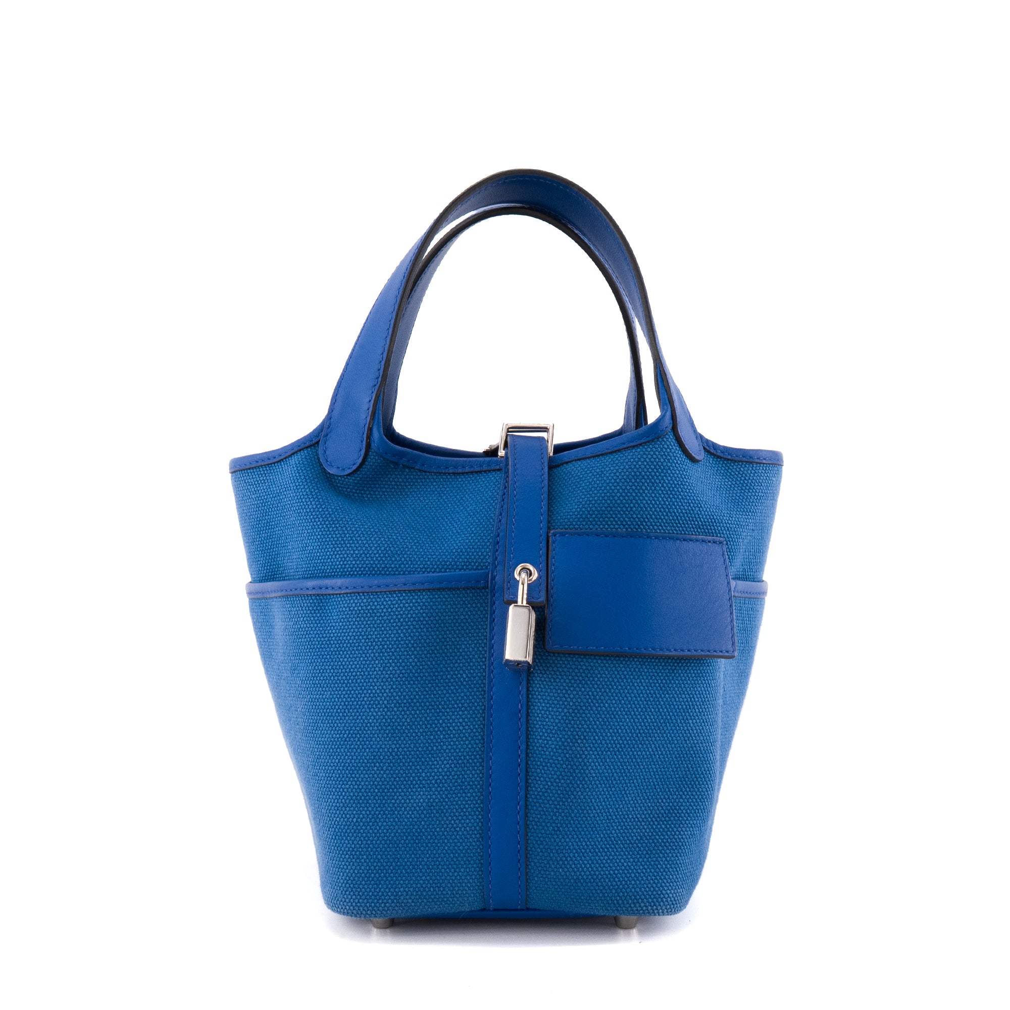 HERMÈS - Sac à main Picotin Cargo 18 Hermès en toile et cuir bleu