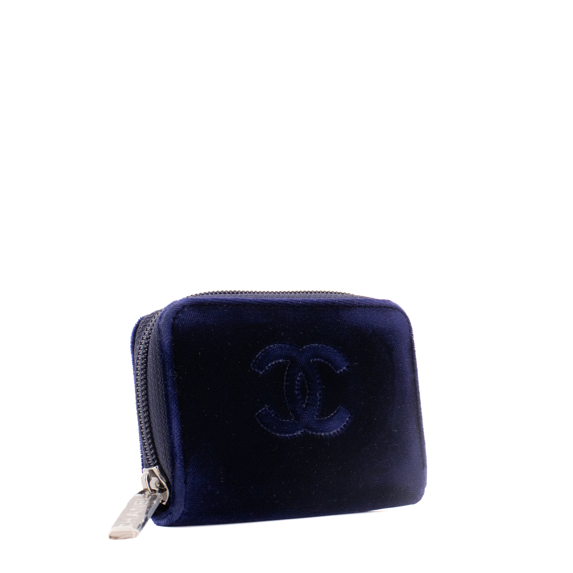 CHANEL - Porte-monnaie Chanel en velours bleu marine
